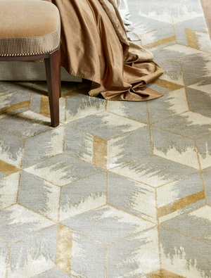 Grey and yellow geometric rug close-up