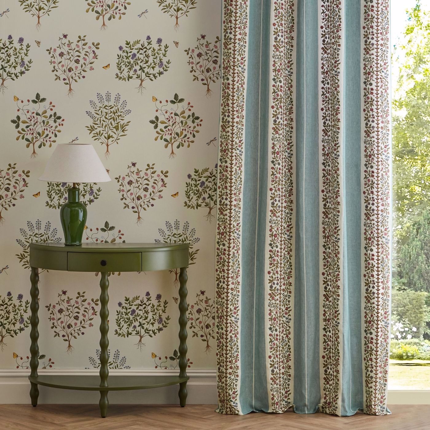 Pergola Embroidery Mineral Blue Fabric by SAN