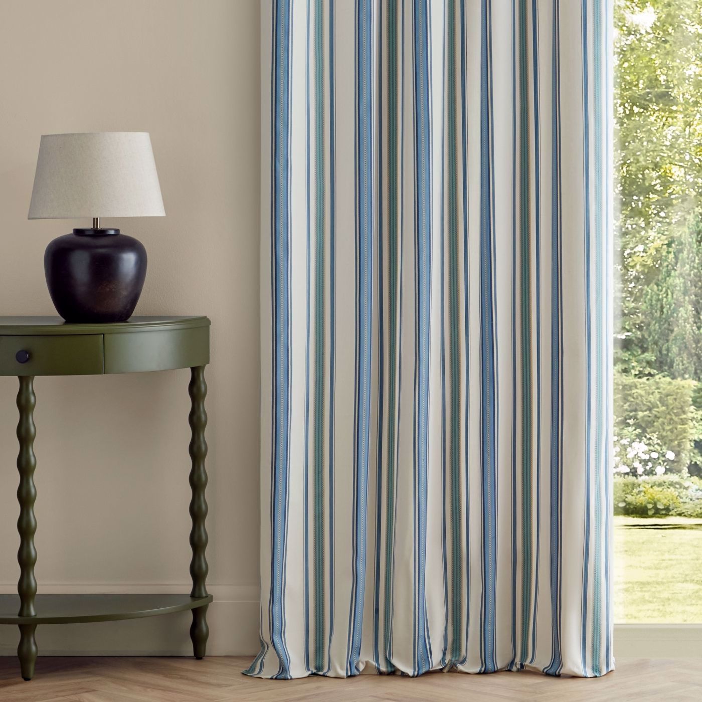 Valley Stripe Indigo/Ivory Fabric by SAN