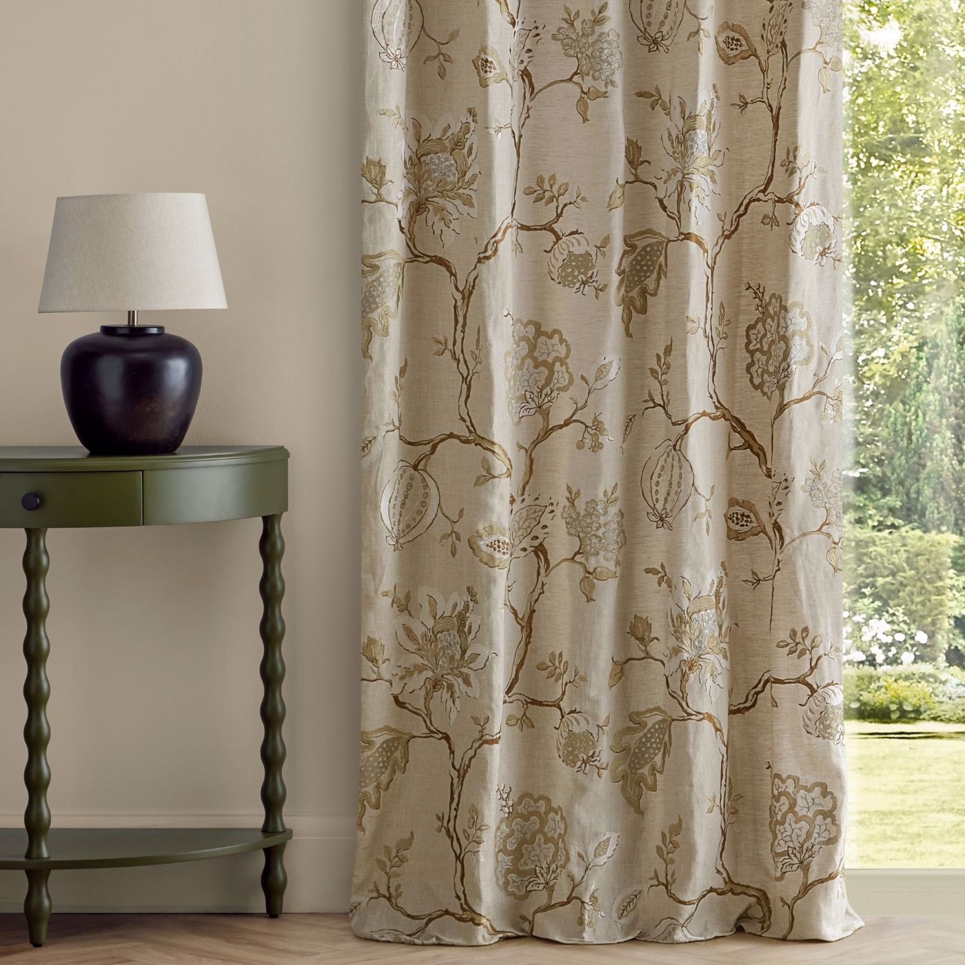 Hadham (Embroidery) Pearl/Linen Fabric by SAN