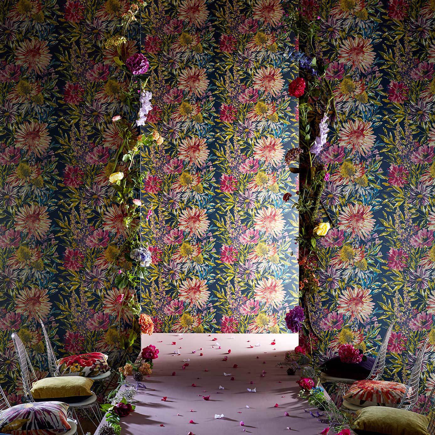 Floreale Heather/Navy Wallpaper by HAR