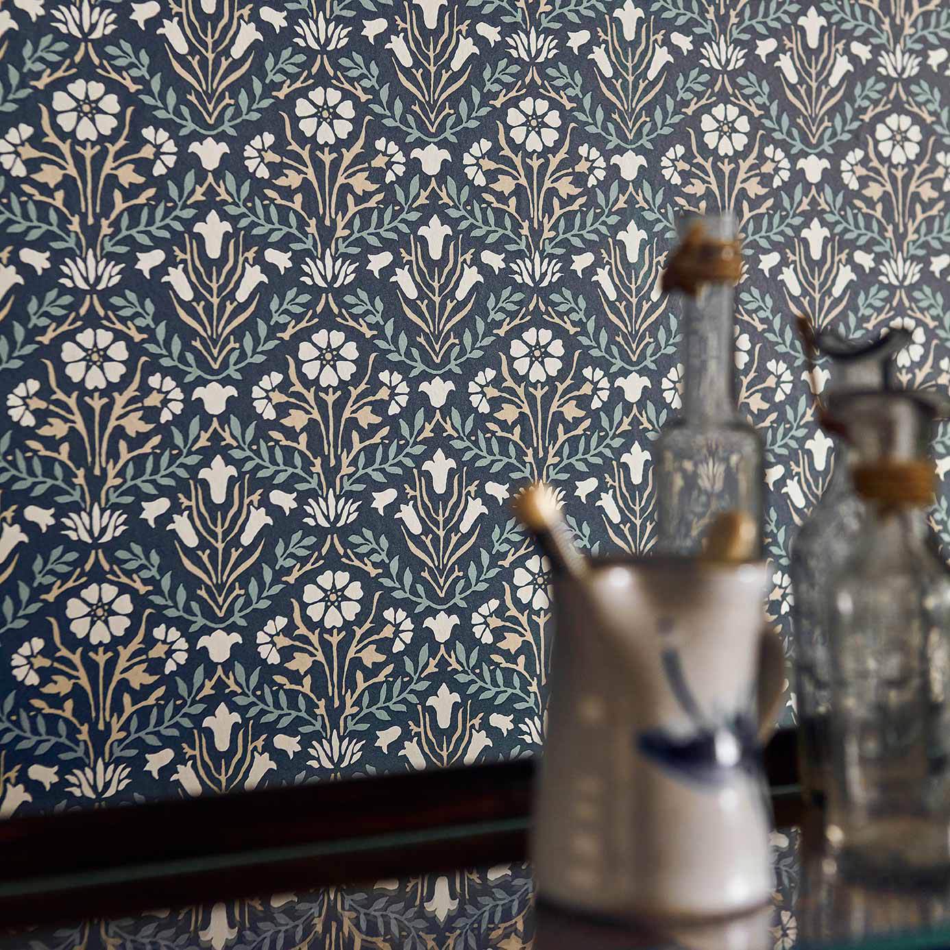 Morris Bellflowers Indigo/Linen Wallpaper by MOR