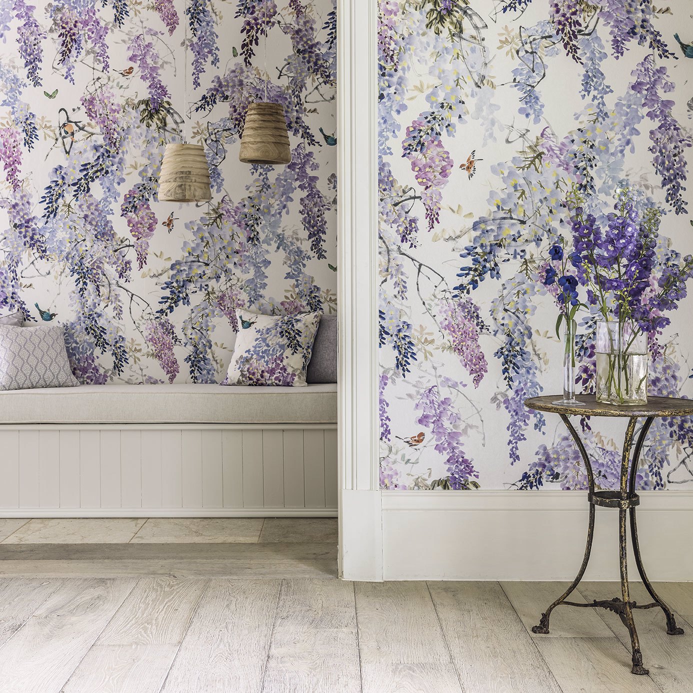 Wisteria Falls Panel A Lilac Wallpaper by SAN