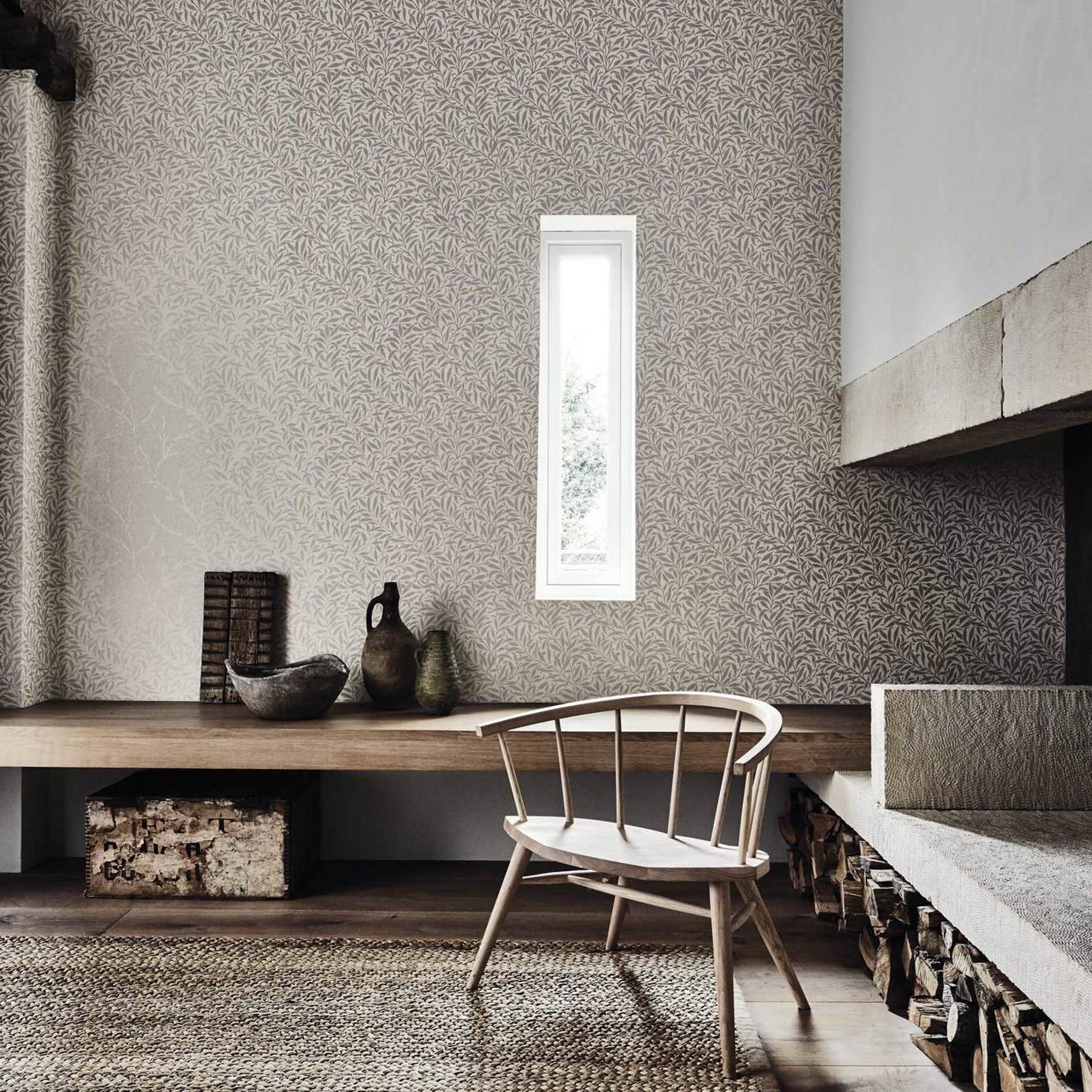 Pure Willow Boughs Charcoal/Black Wallpaper by MOR