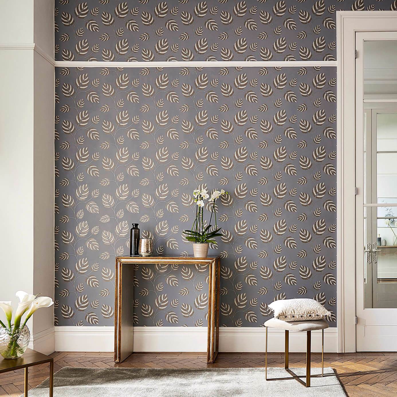 Marbelle French Grey/Brass Wallpaper by HAR