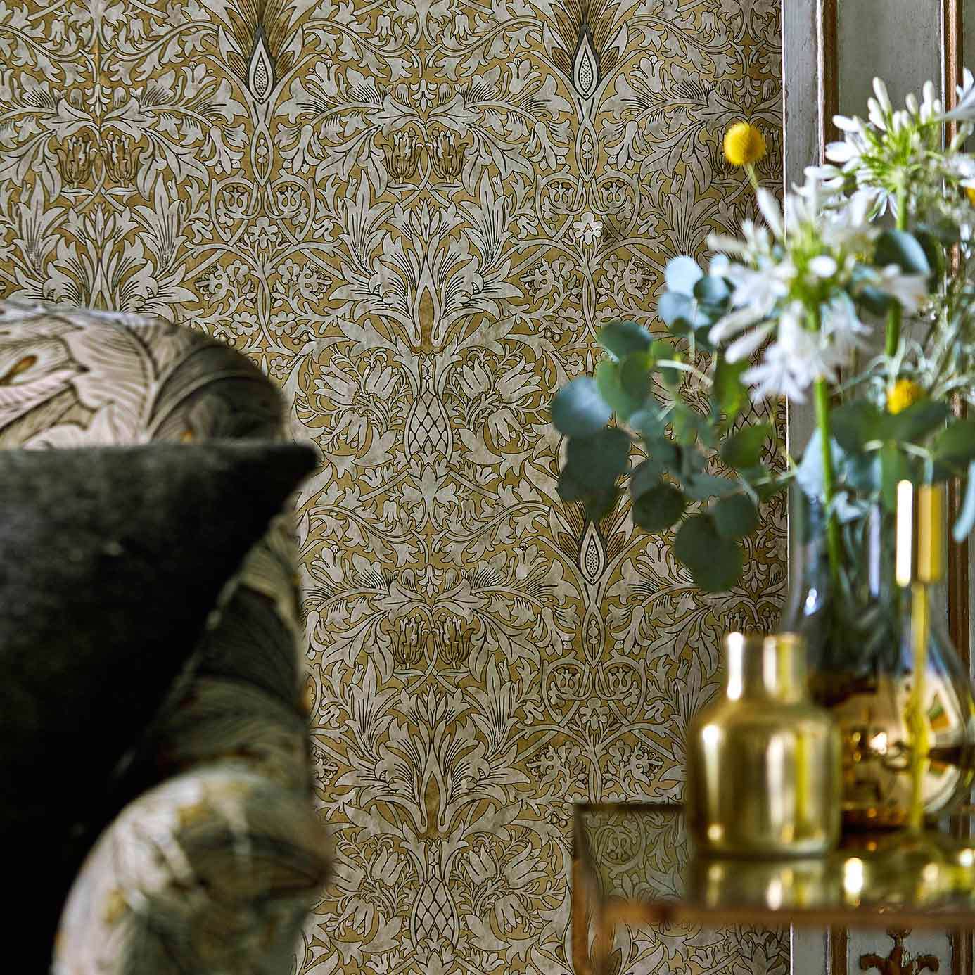 Snakeshead Gold/Linen Wallpaper by MOR