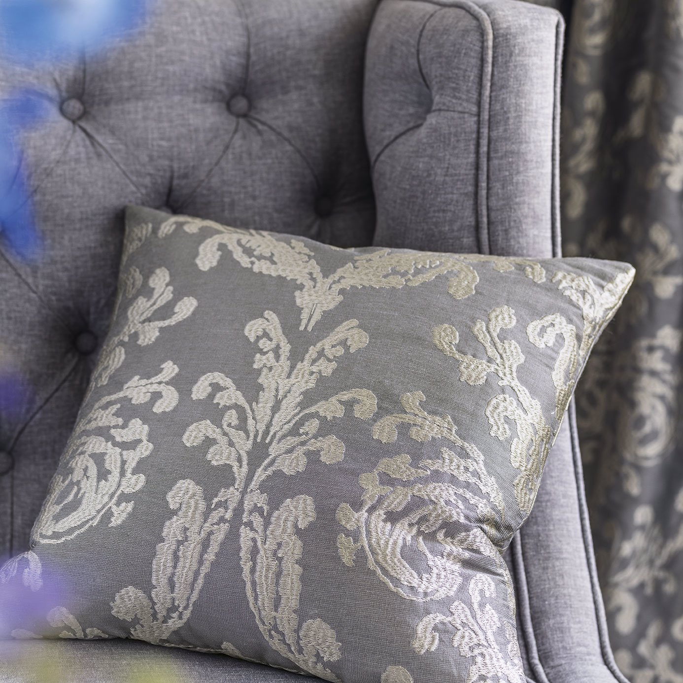 Riverside Damask Silver Fabric by SAN