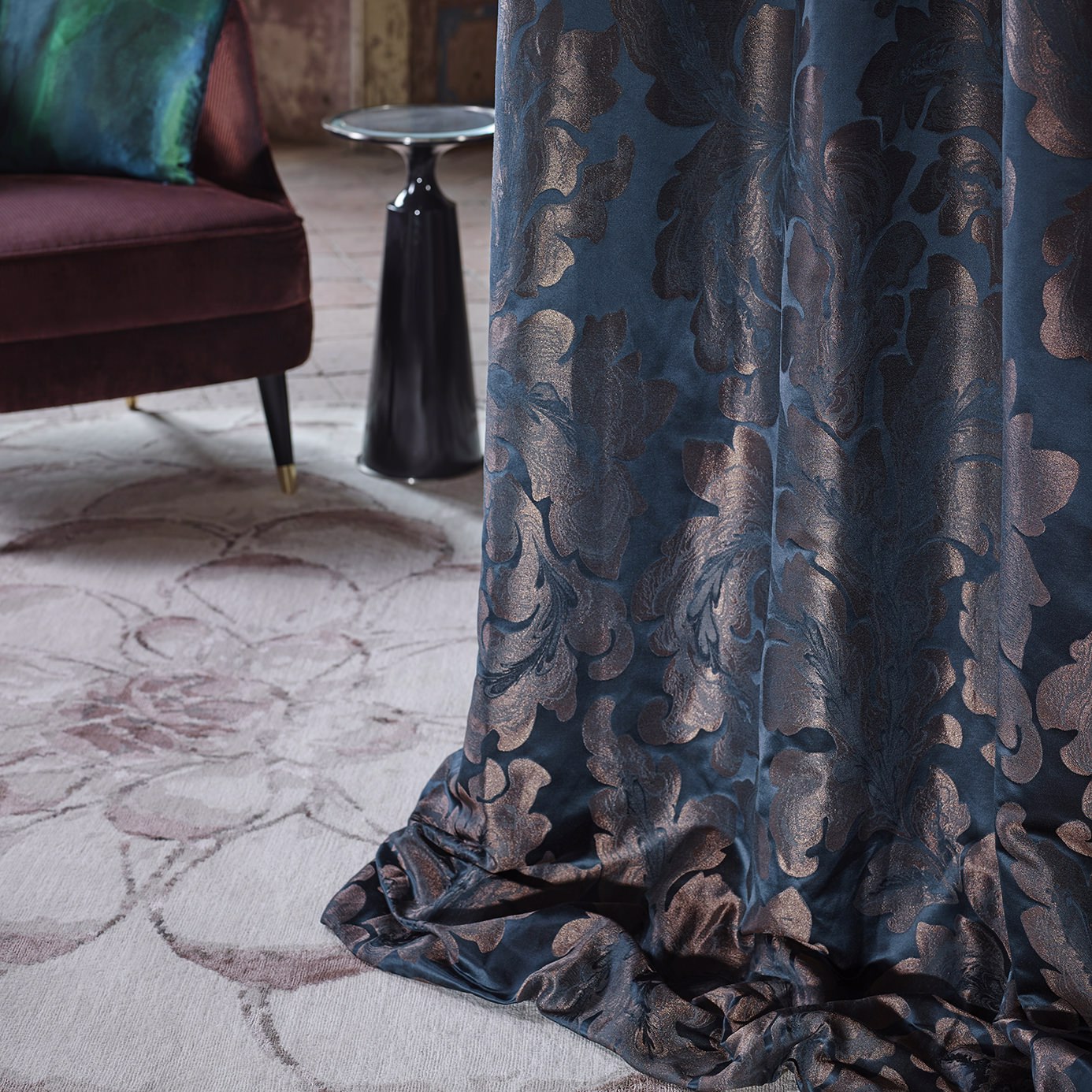 Acantha Silk Prussian Blue Fabric by ZOF