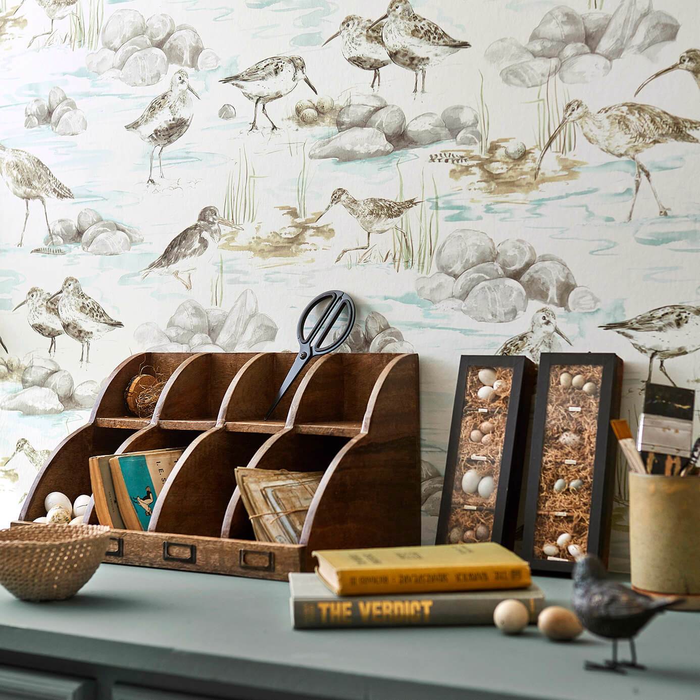 Estuary Birds Mist/Ivory Wallpaper by SAN