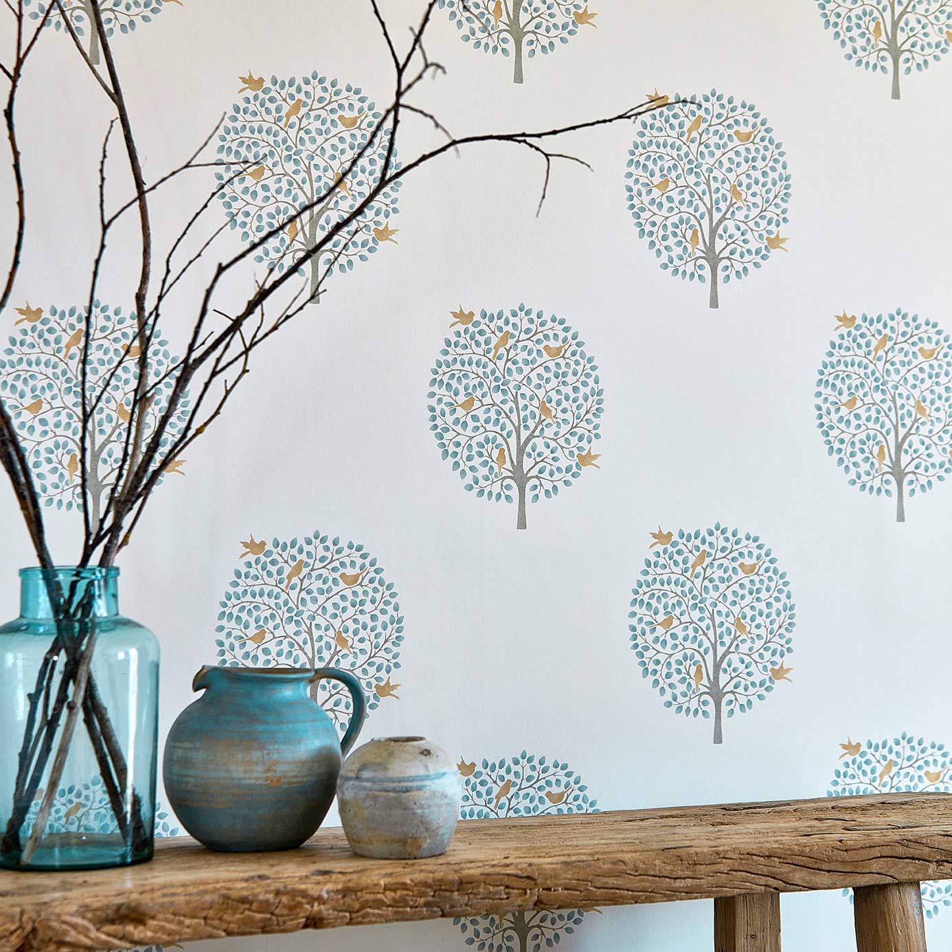 Bay Tree Linen/Dove Wallpaper by SAN