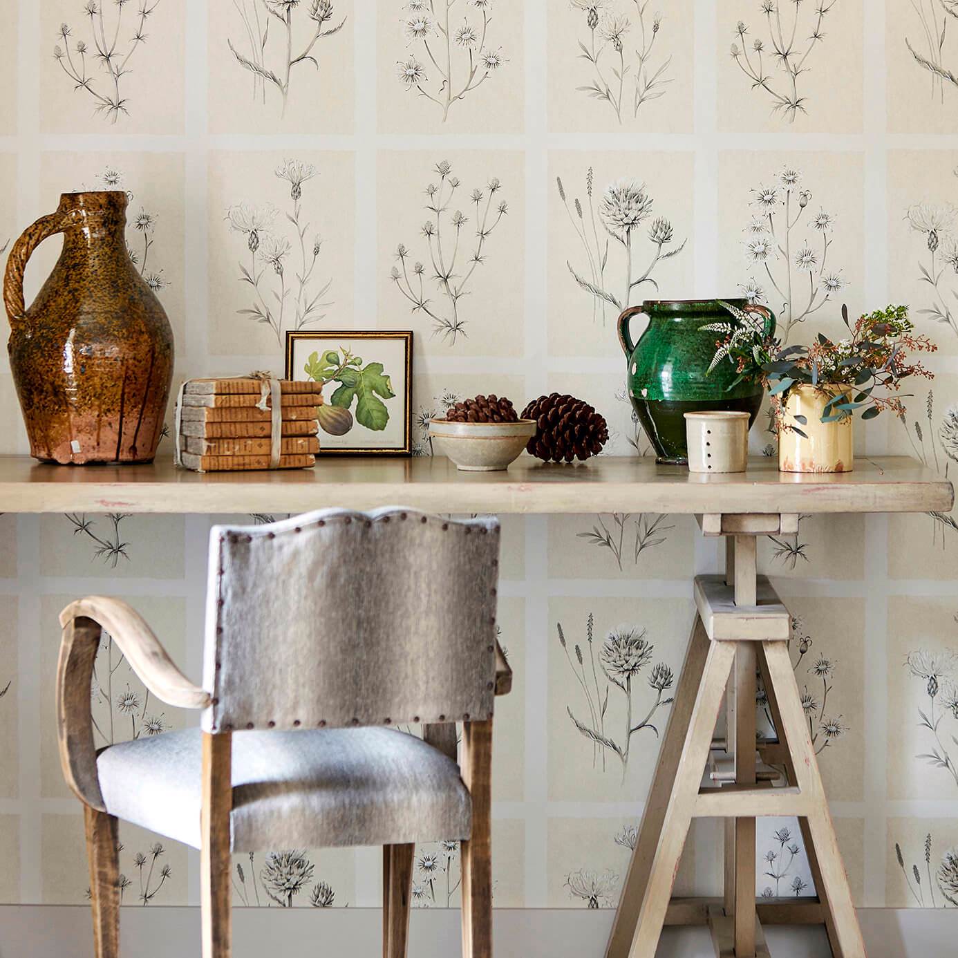 Little Thistles Pewter Wallpaper by SAN