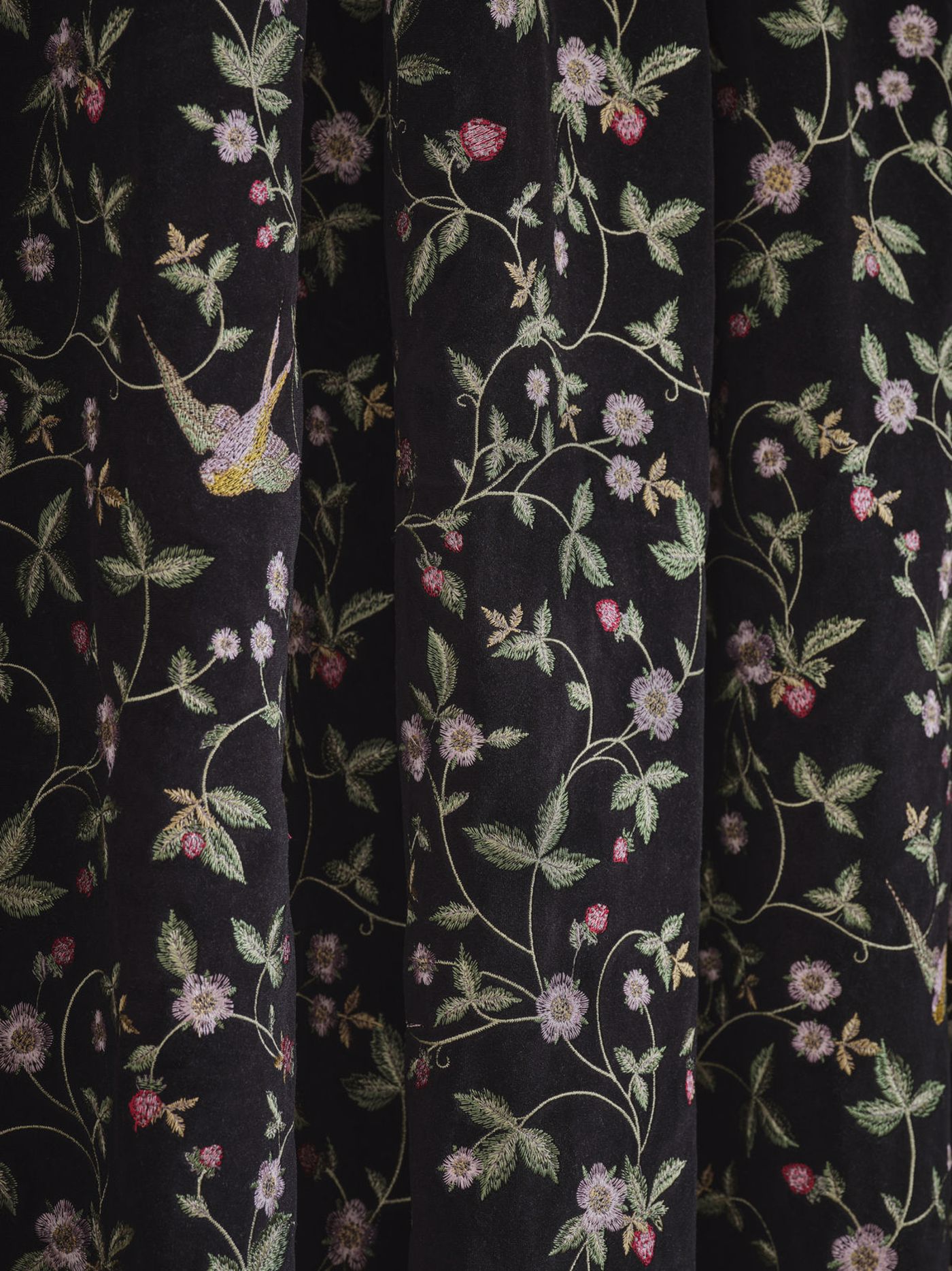 Wild Strawberry Noir Embroidery Fabric by WED