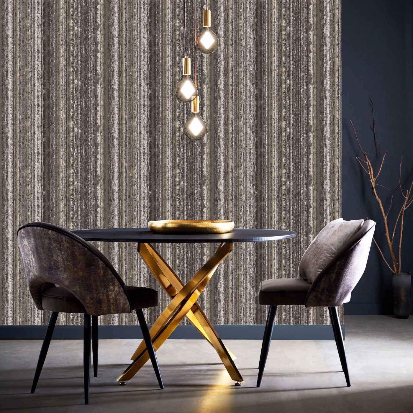 Striatus Charcoal/Gilver Wallpaper by CNC