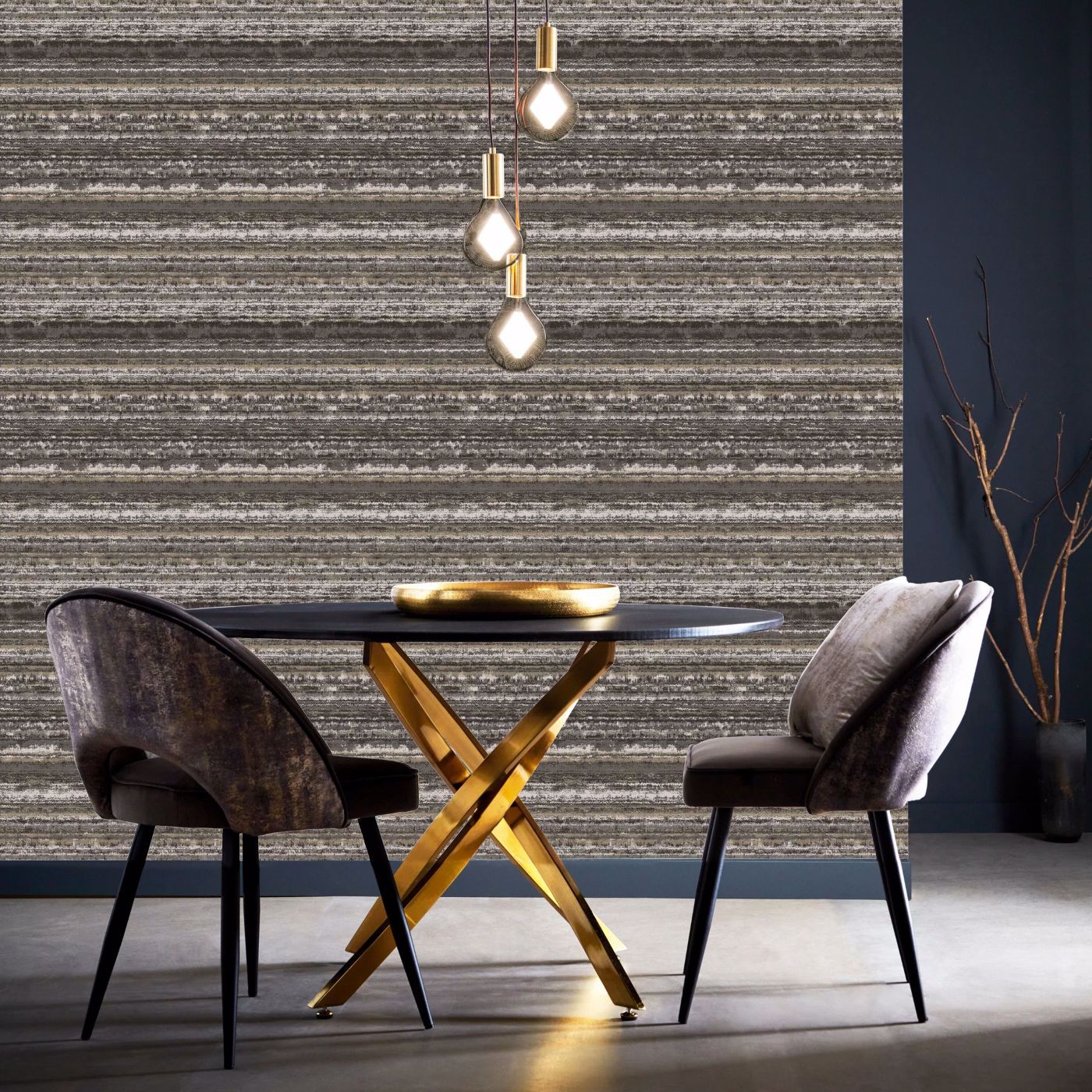 Striatus Charcoal/Gilver Wallpaper by CNC