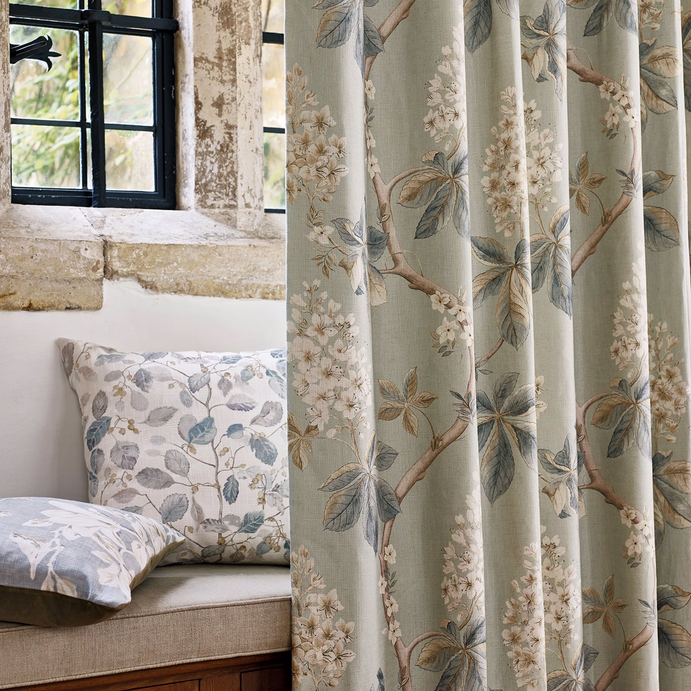 Chestnut Tree Grey Blue/Sage Fabric by SAN