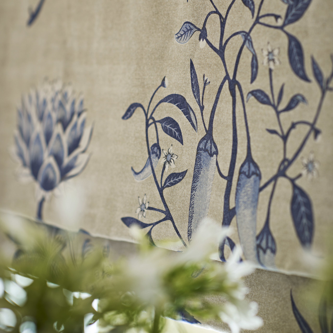 Chilli Peppers Indigo/Linen Fabric by ZOF