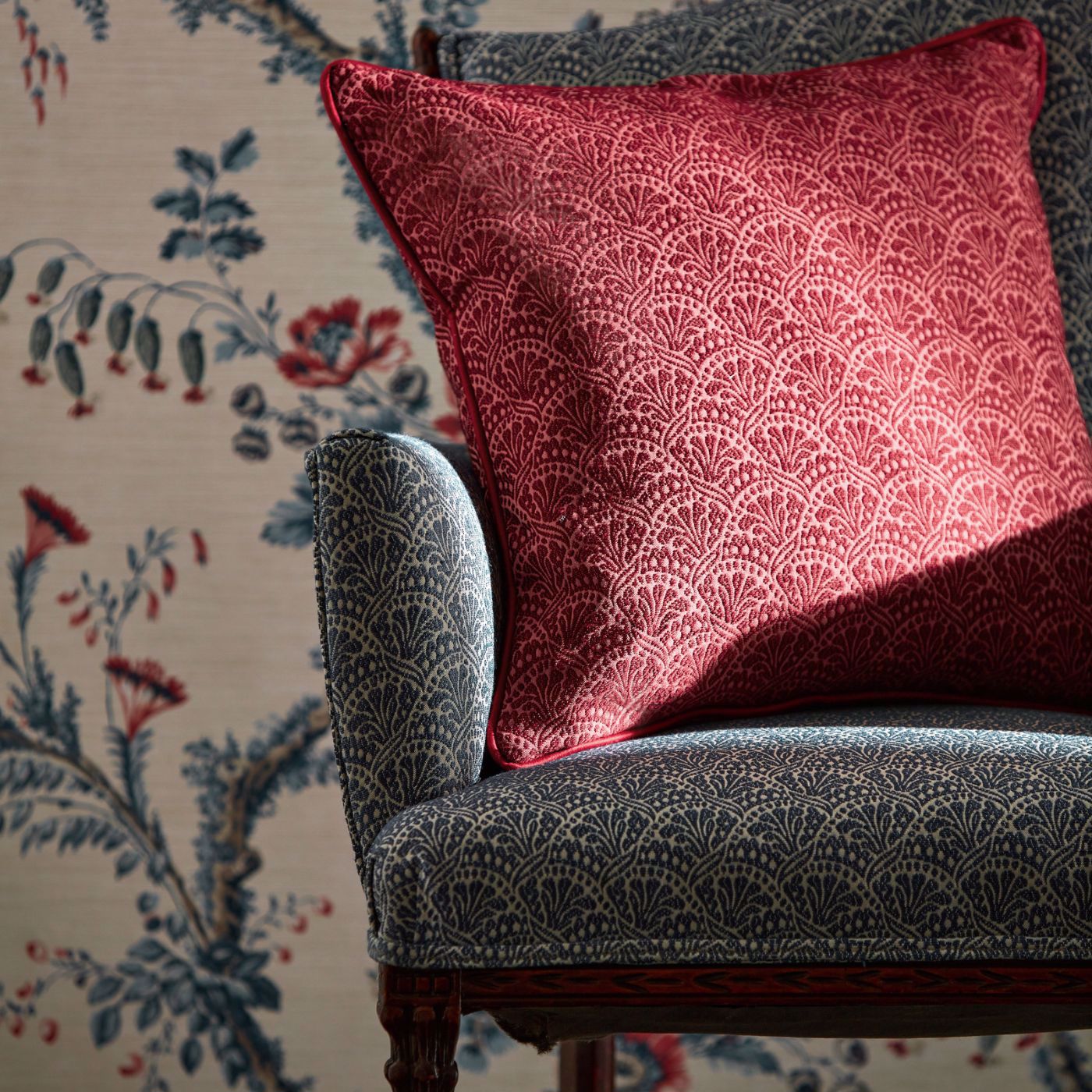 Tudor Damask Crimson Fabric by ZOF