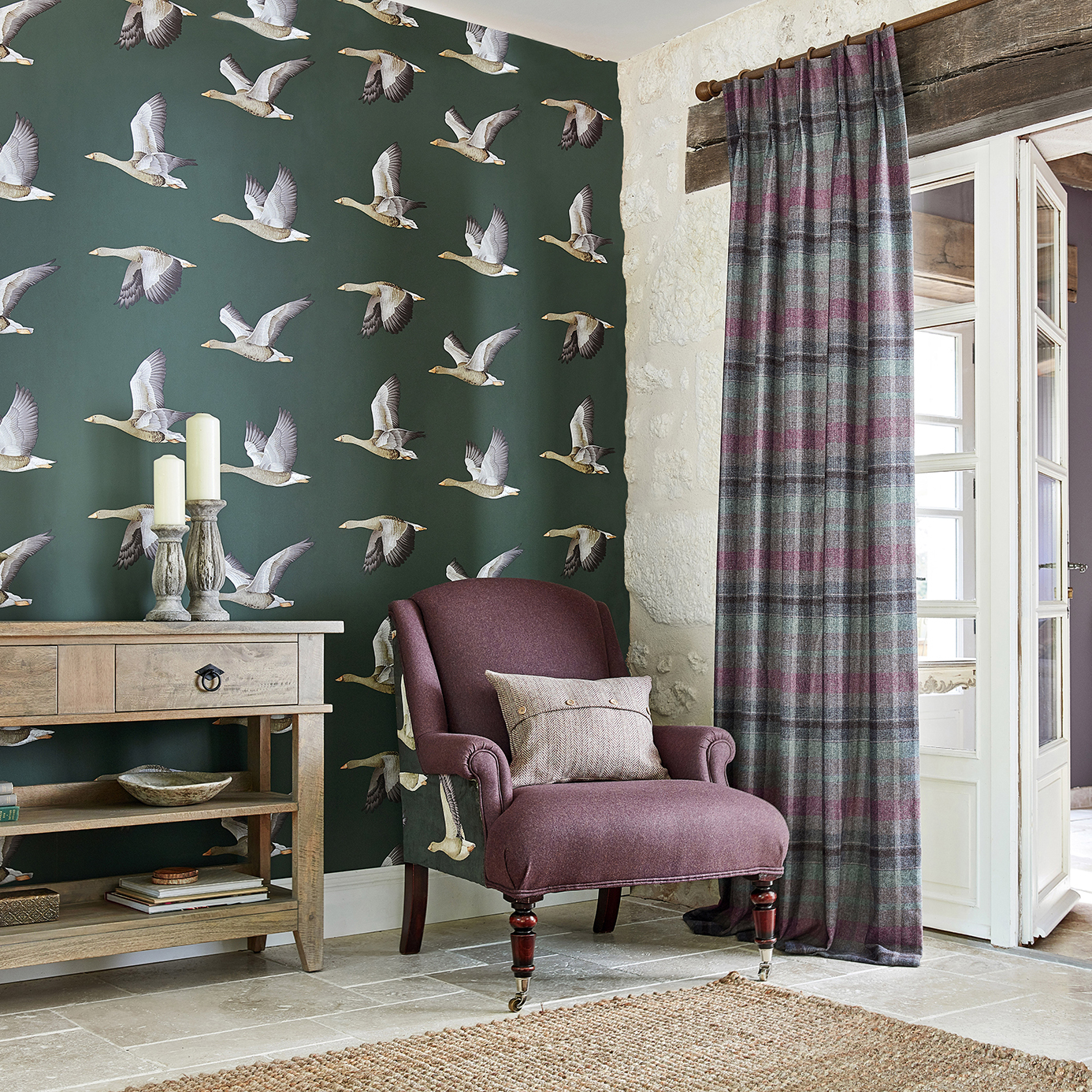 Elysian Geese Blue Clay Wallpaper by SAN