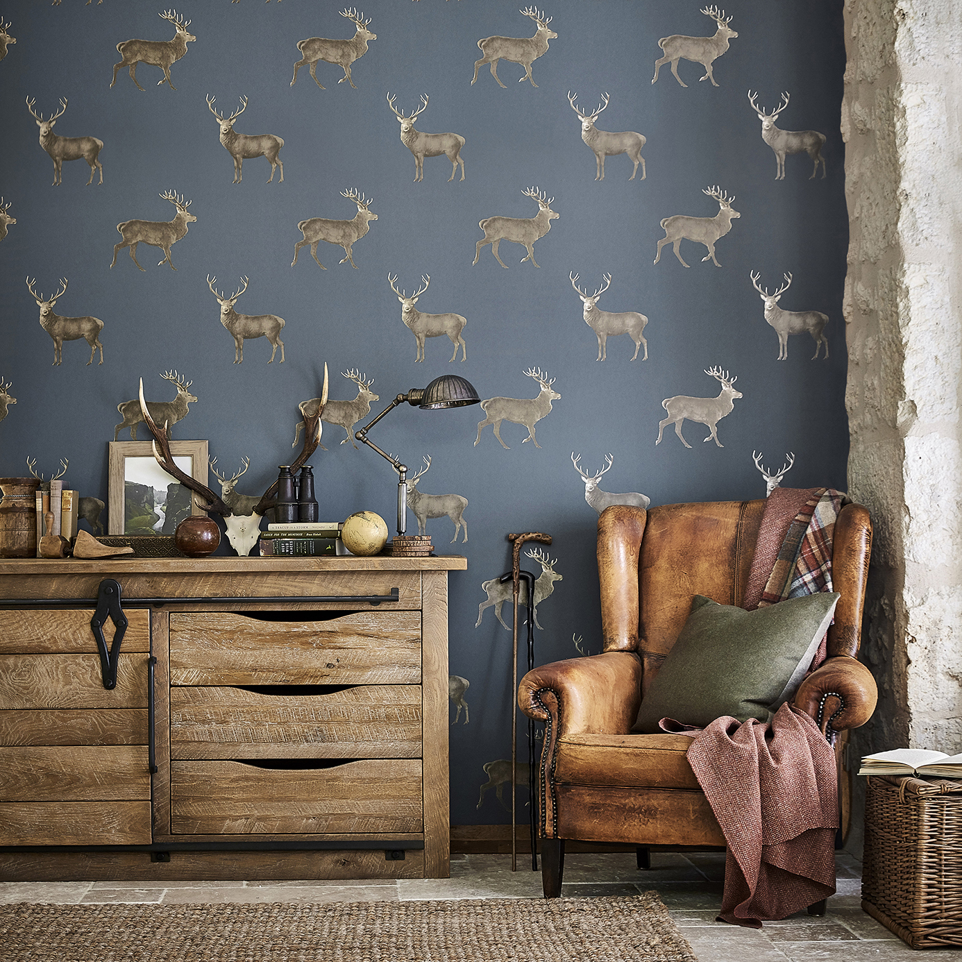 Evesham Deer Silver Grey Wallpaper by SAN