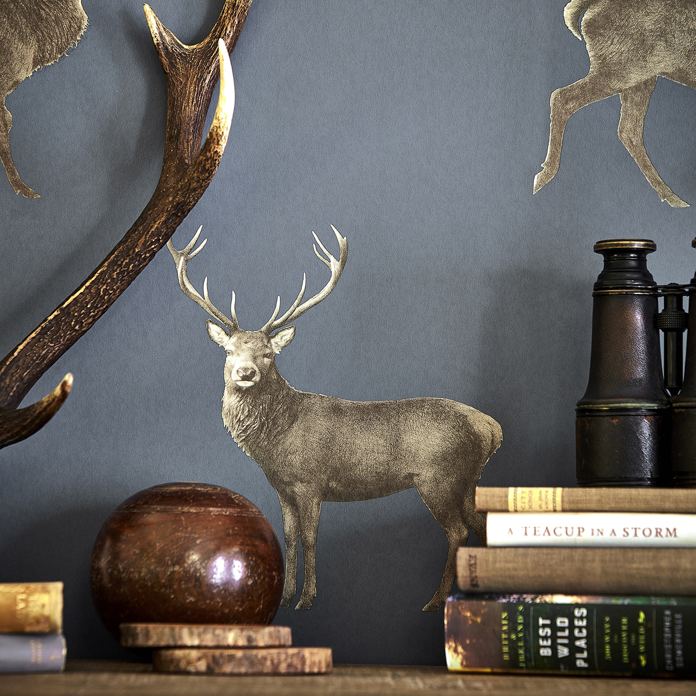 Evesham Deer Indigo Wallpaper | Sanderson by Sanderson Design