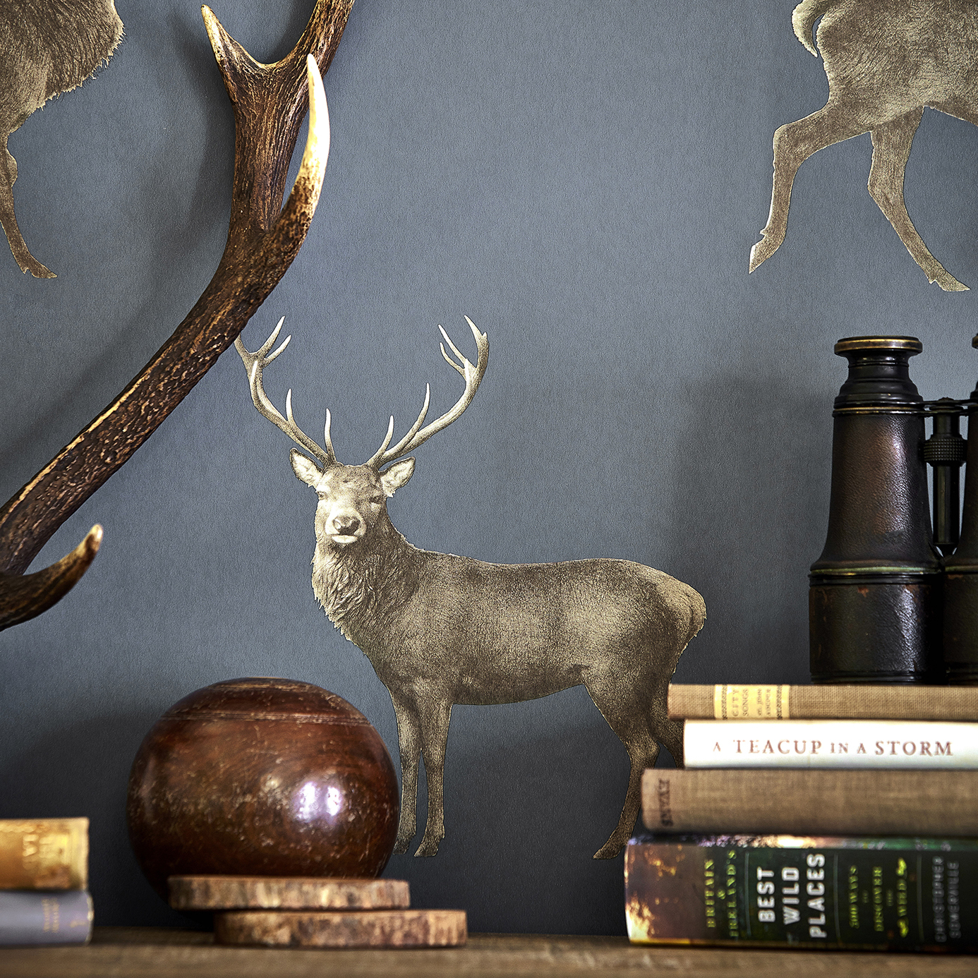 Evesham Deer Indigo Wallpaper by SAN