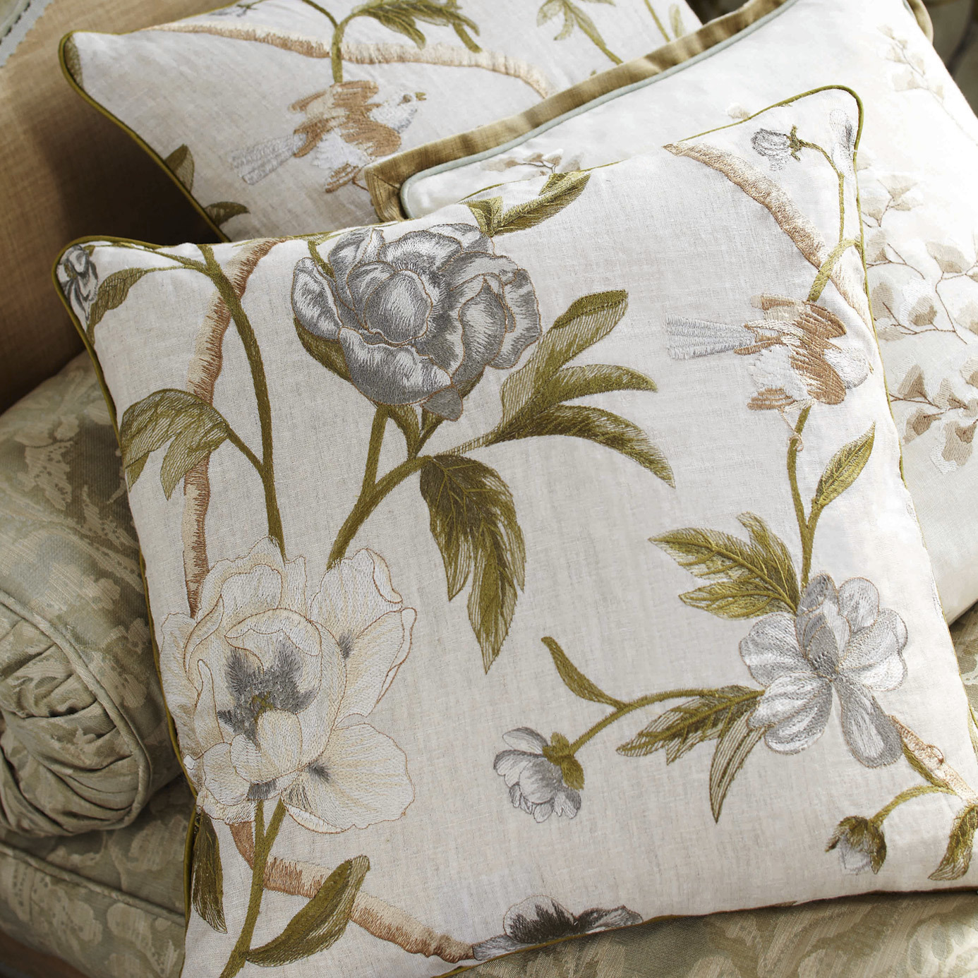Flowering Tree Pale Cream/Silver Fabric by ZOF