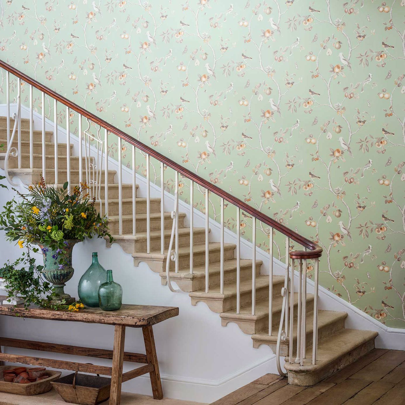 Fruit Aviary Sage/Neutral Wallpaper by SAN