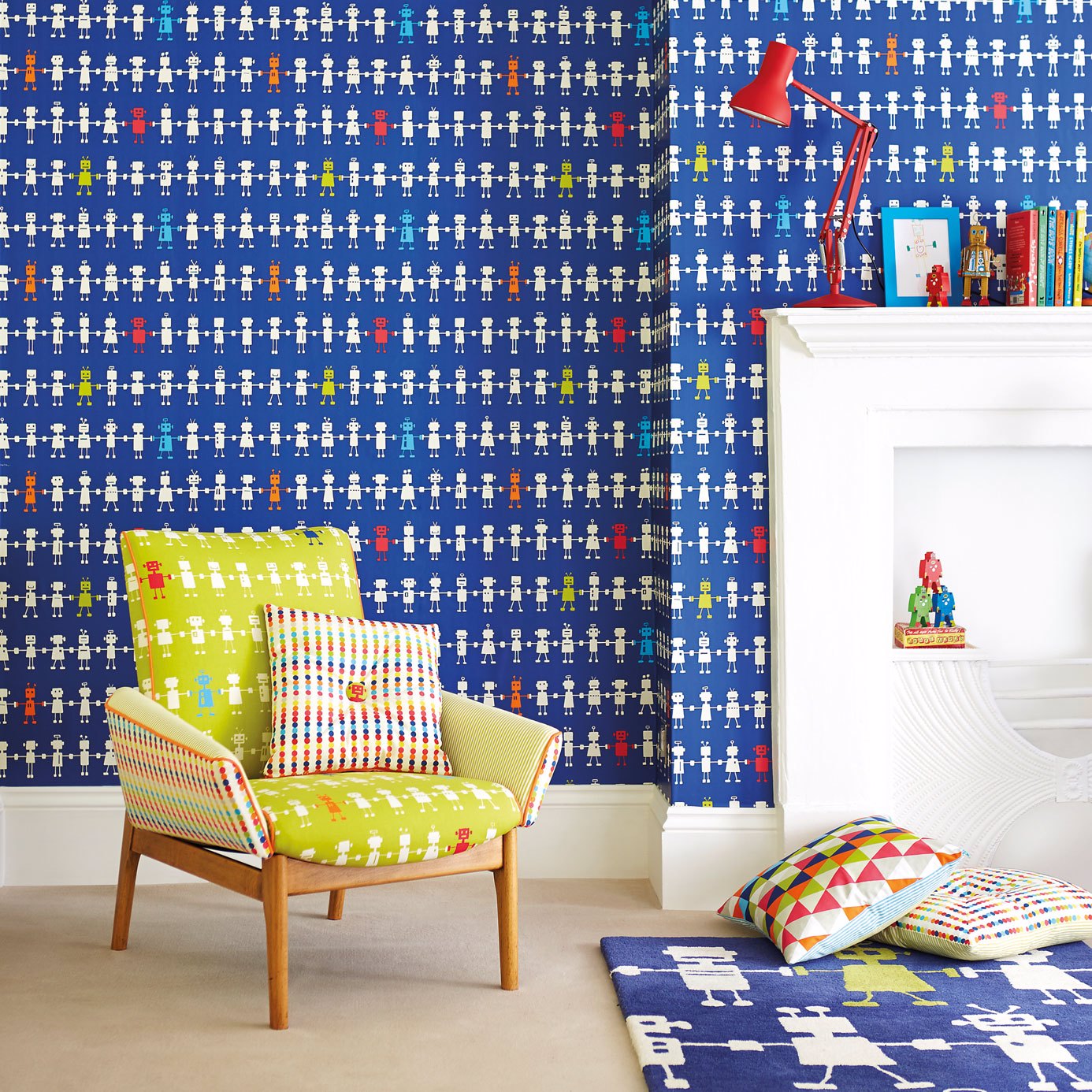 Reggie Robot Navy Multi Wallpaper by HAR