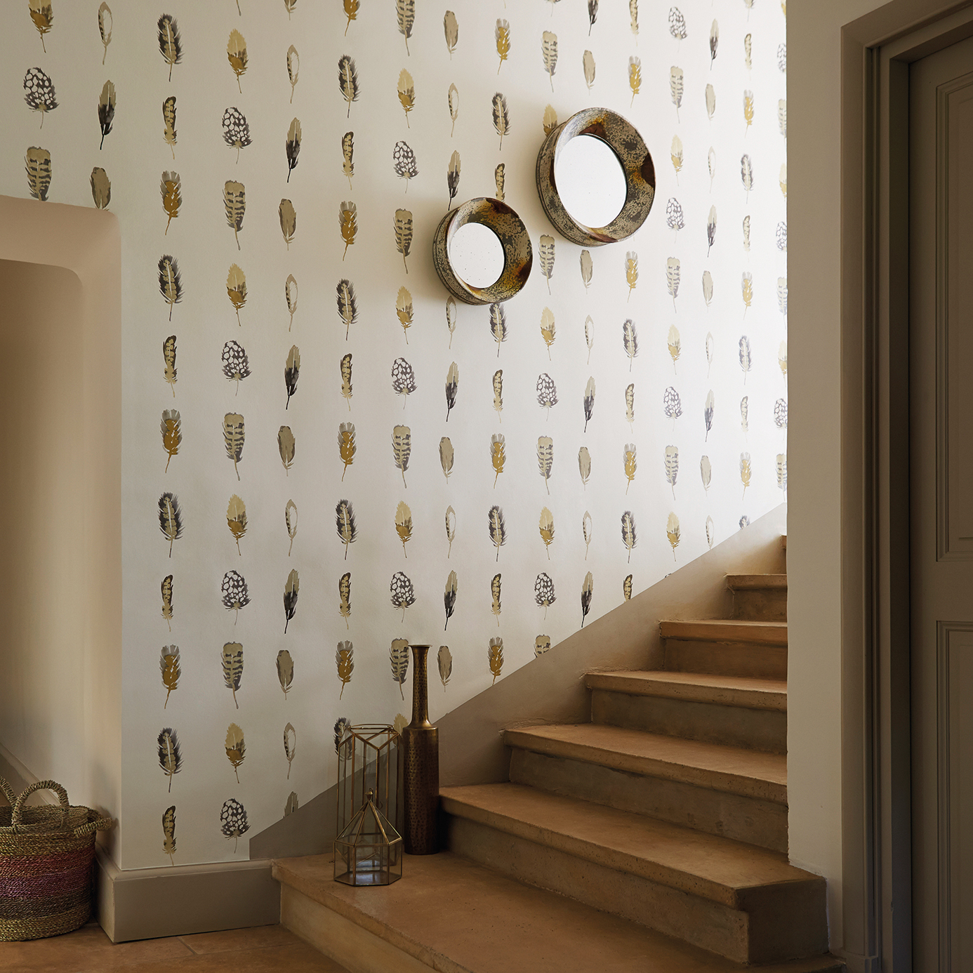 Limosa Mustard / Charcoal / Stone Wallpaper by HAR