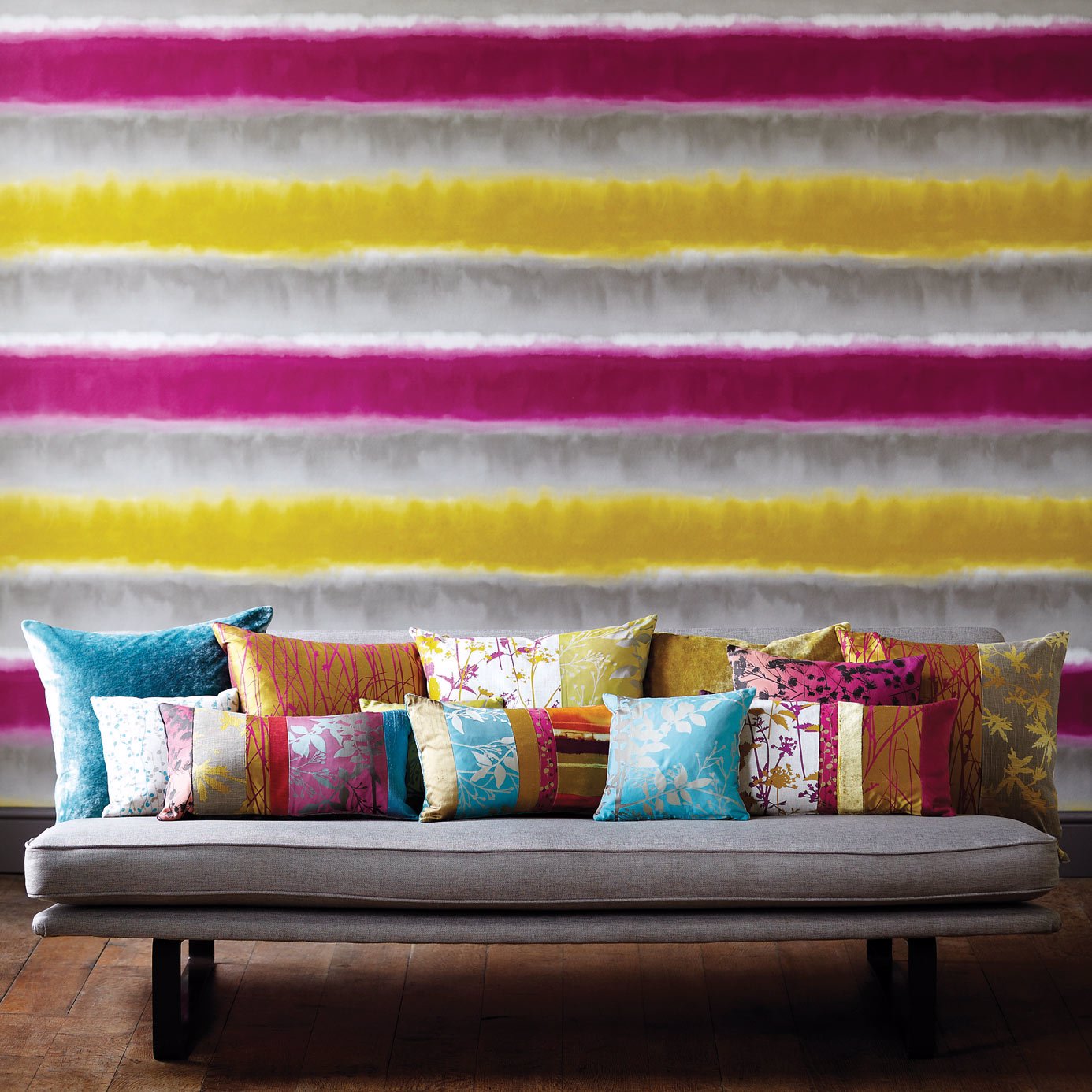 Demeter Stripe Magenta / Fuchsia / Flame Wallpaper by HAR