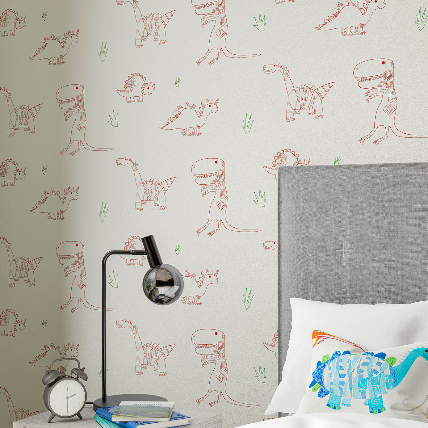 Jolly Jurassic Strawberry Emerald And Neutral Wallpaper by HAR
