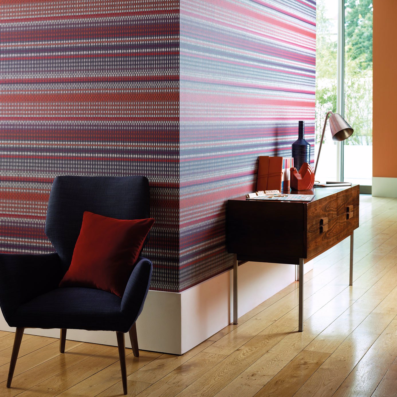 Array Navy / Coral / Tangerine / Aubergine Wallpaper by HAR