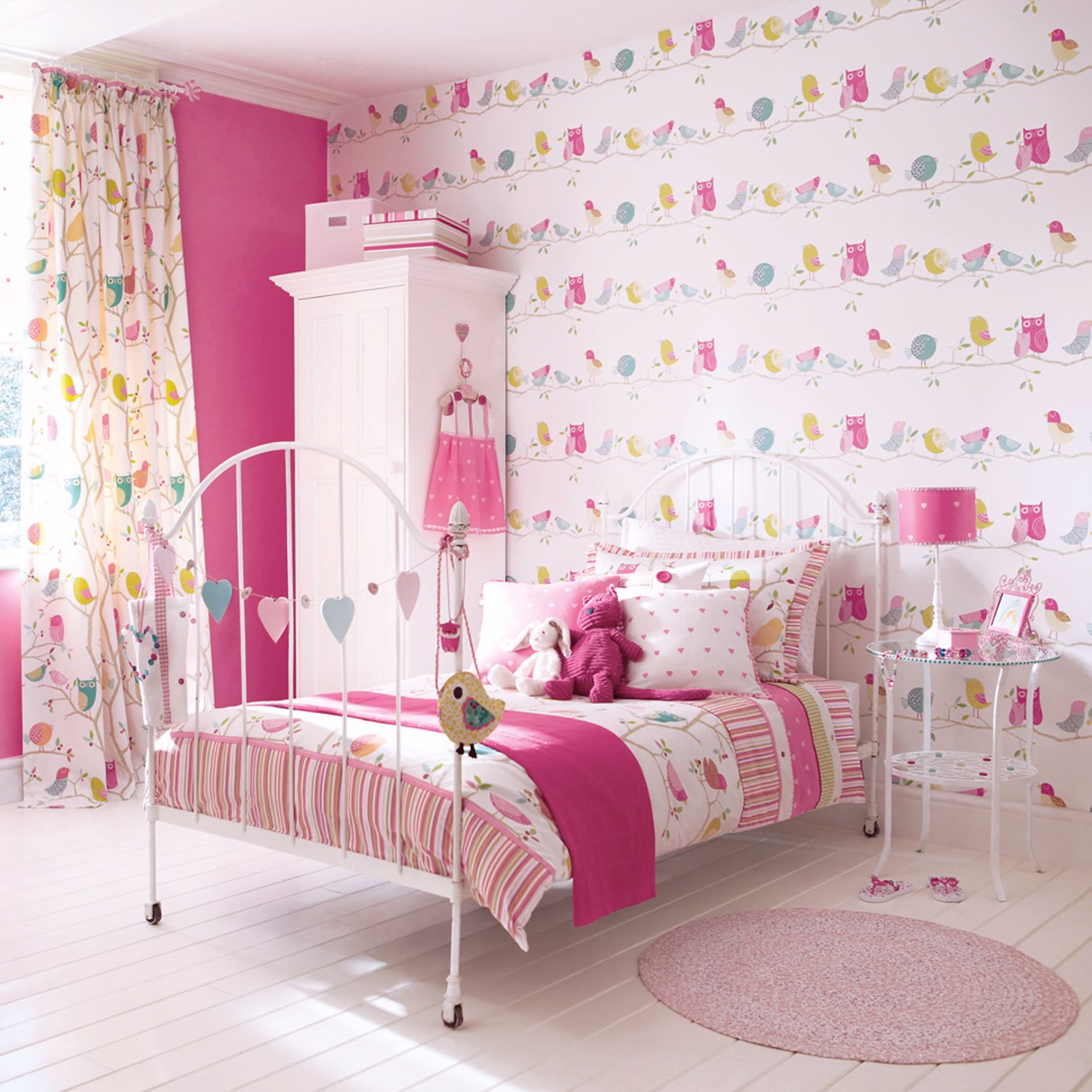 What A Hoot Pink Aqua Apple And Natural Wallpaper by HAR