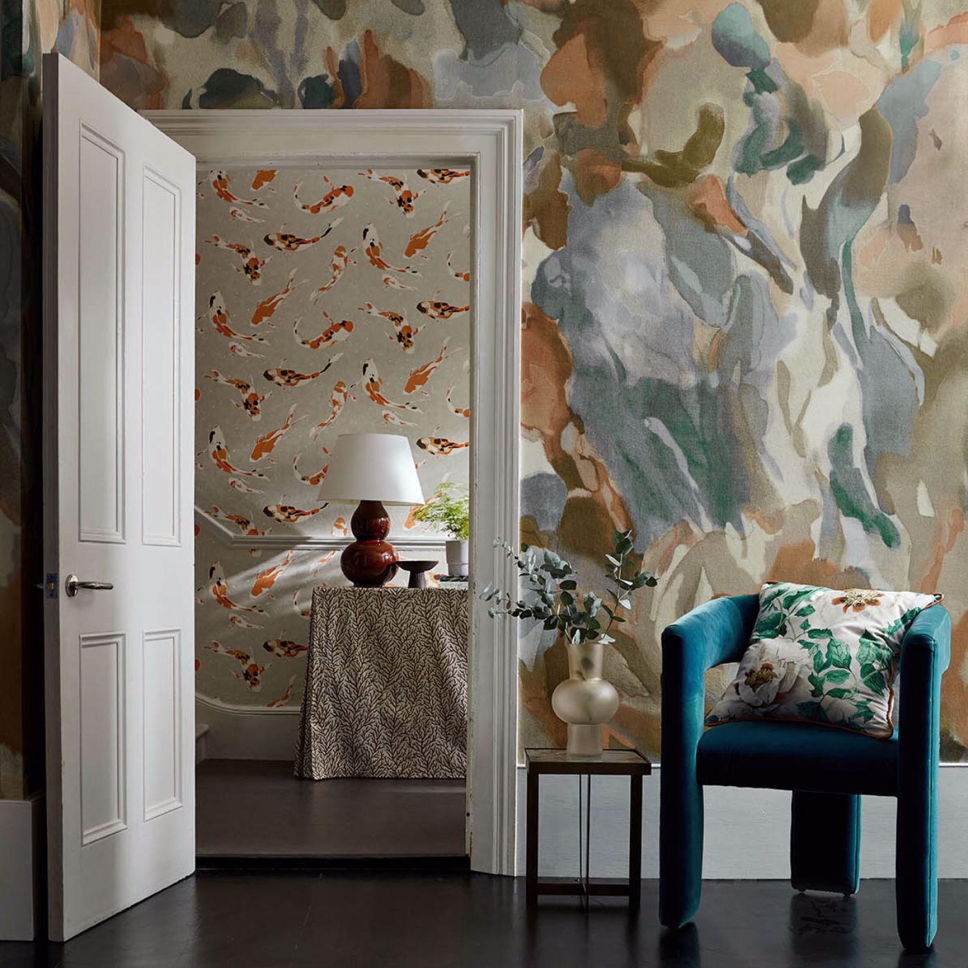 Foresta Baked Terracotta/Cerulean Wallpaper by HAR