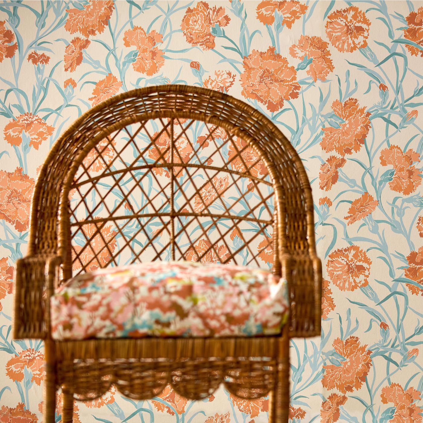 Fleur de Joie Wide Width Paprika/Aqua/Soft Focus Wallpaper by HAR