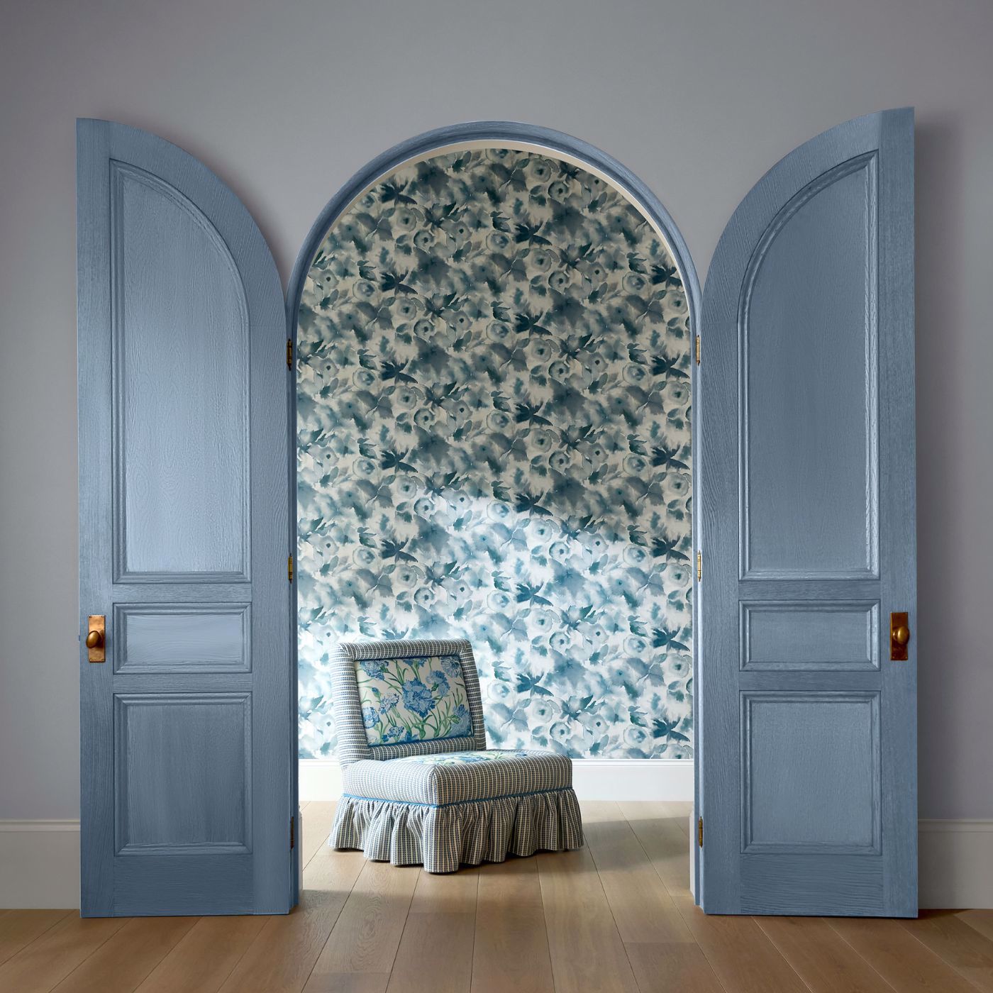 Flores Wide Width Cornflower/First Light/Denim Wallpaper by HAR