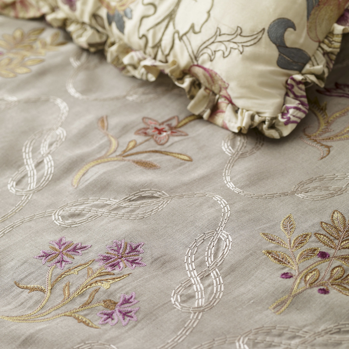 Kelmscott Trellis Ivory/Amber Fabric by MOR
