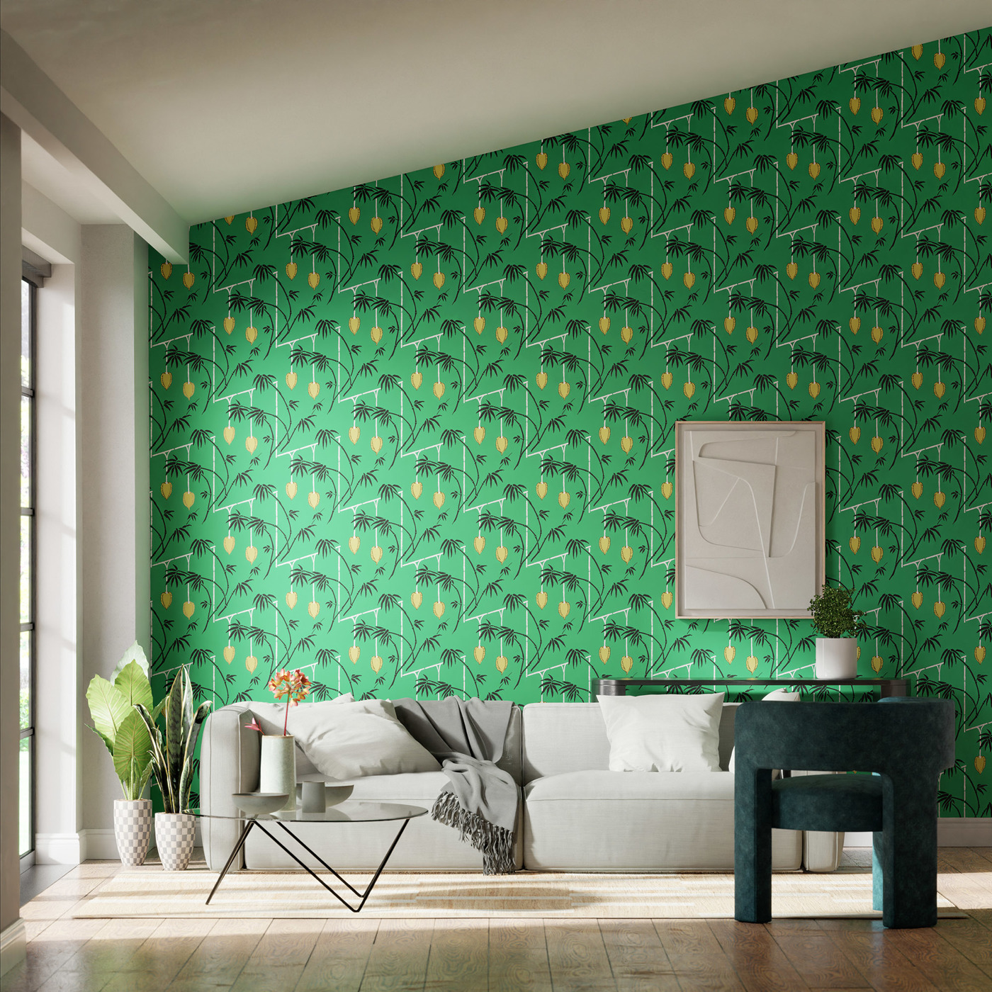 Kimiko Bottle Green/Chartreuse Wallpaper by HAR