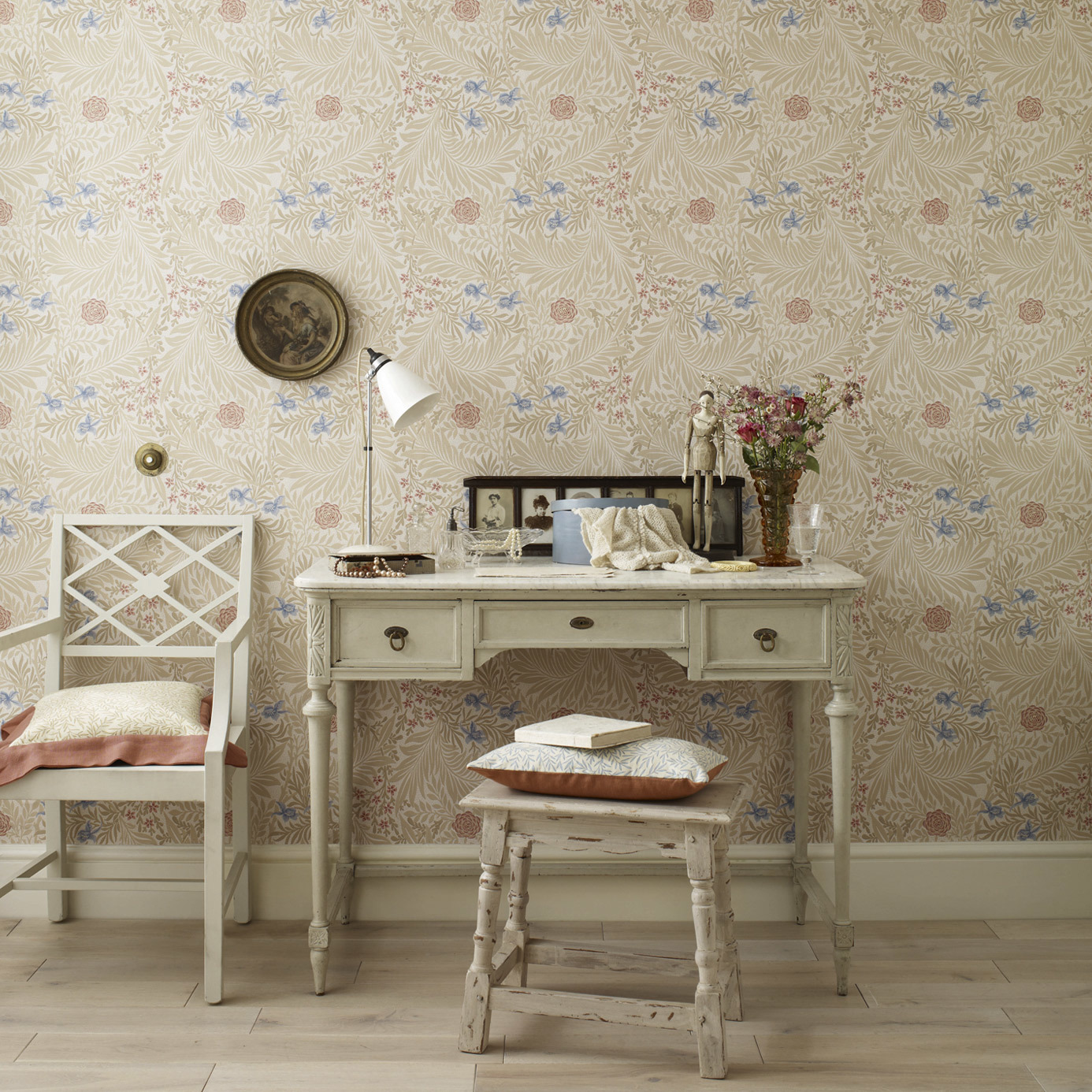 Larkspur Green/Coral Wallpaper by MOR