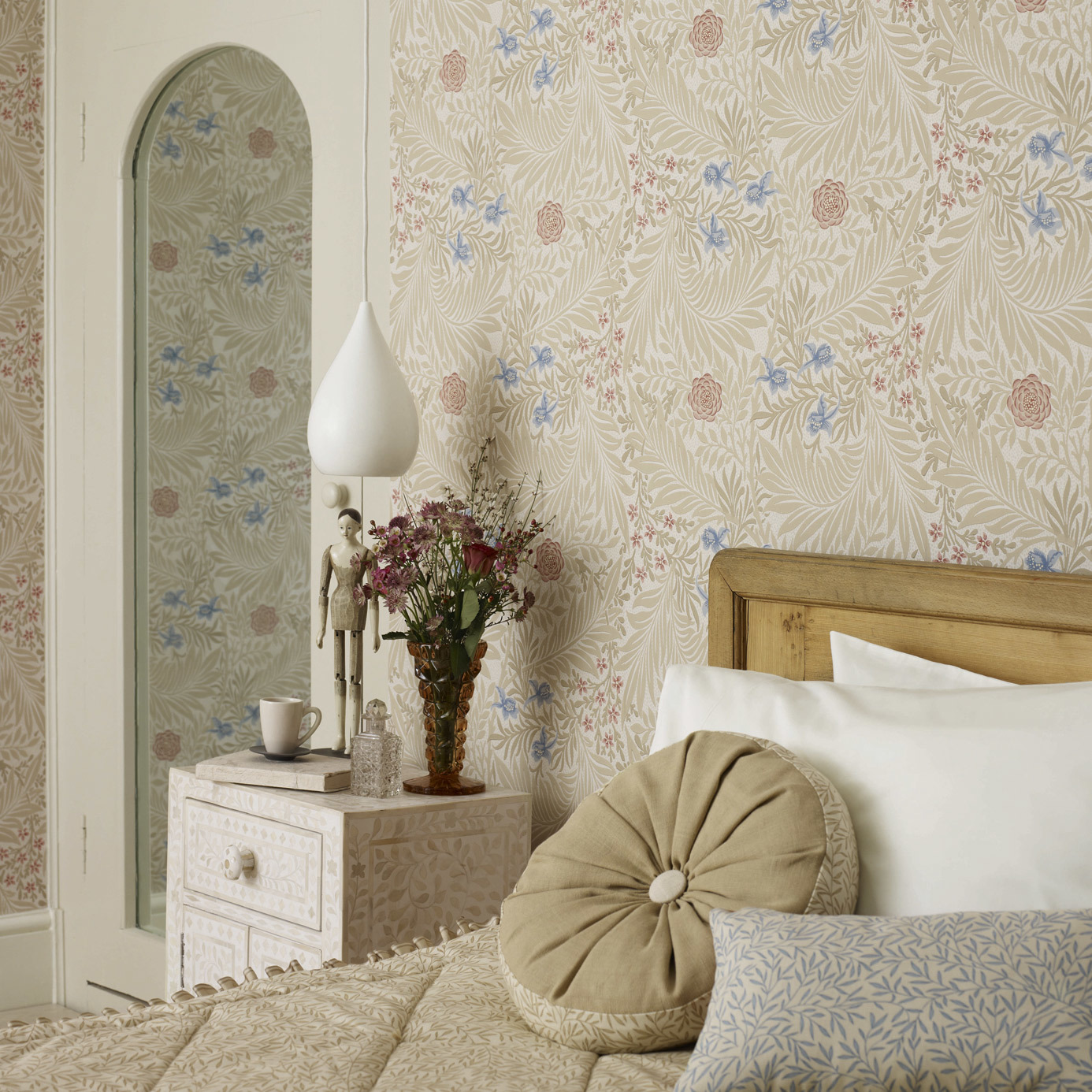 Larkspur Olive/Lilac Wallpaper | Morris & Co by Sanderson Design