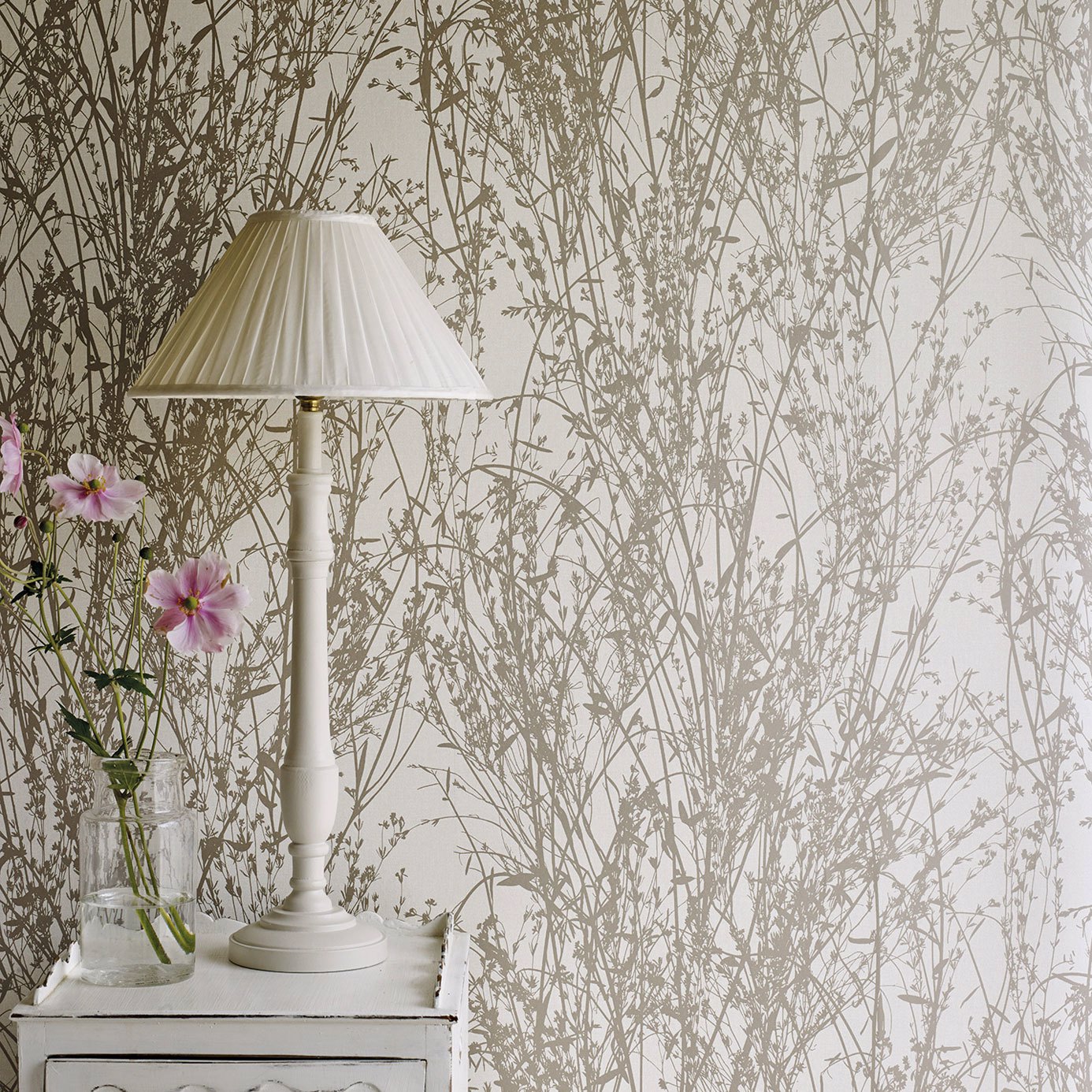 Meadow Canvas White/Grey Wallpaper by SAN