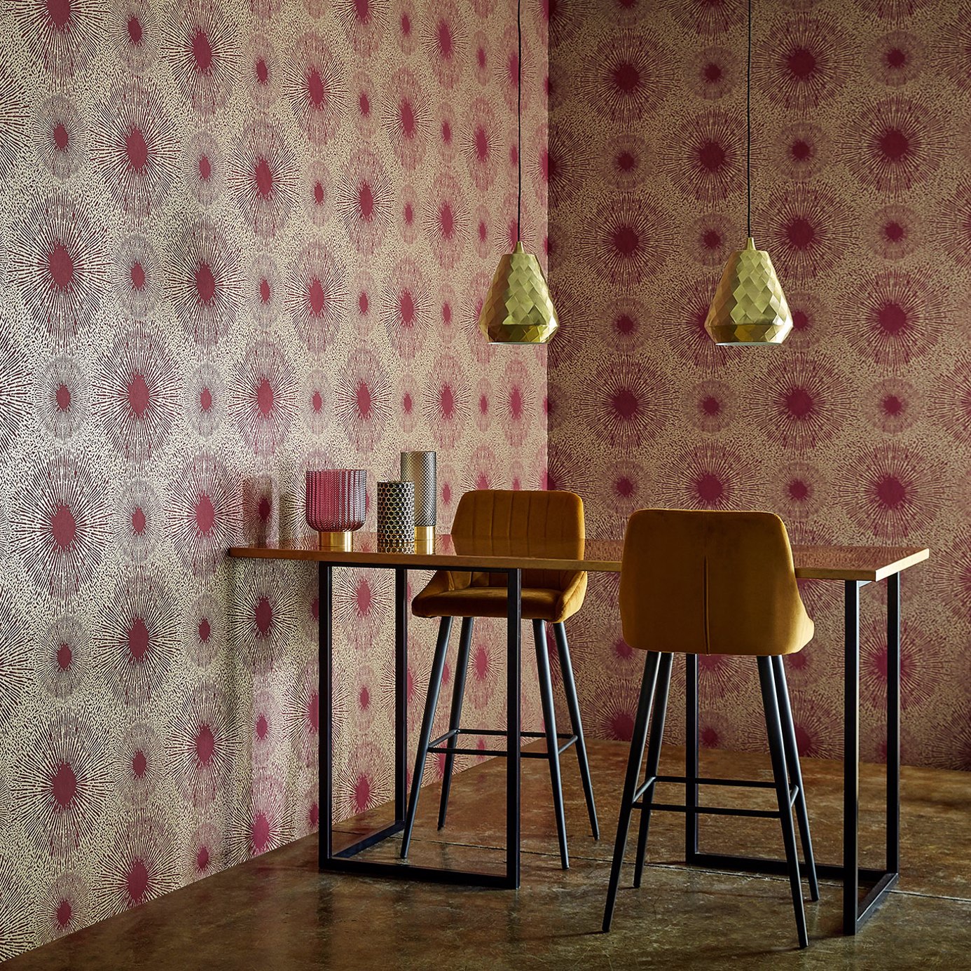 Anthology Perlite Ruby / Antique Brass Wallpaper by HAR