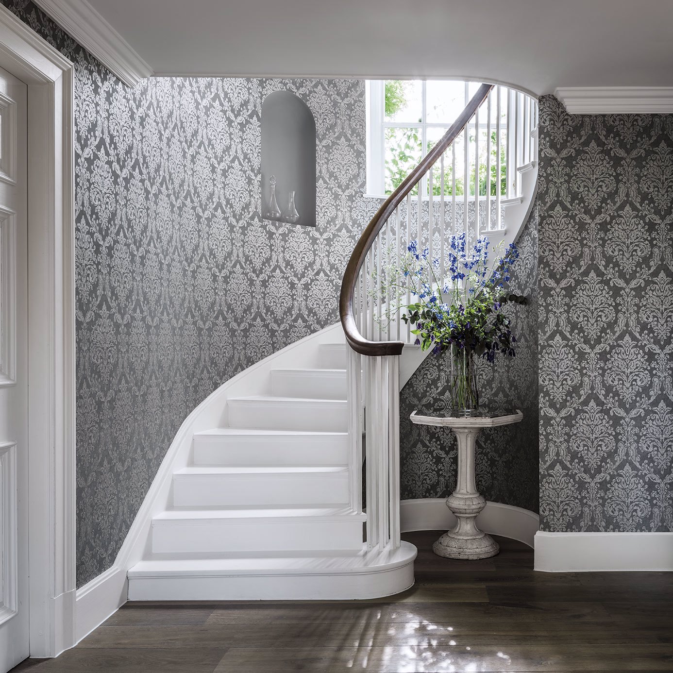 Riverside Damask Mole/Copper Wallpaper by SAN