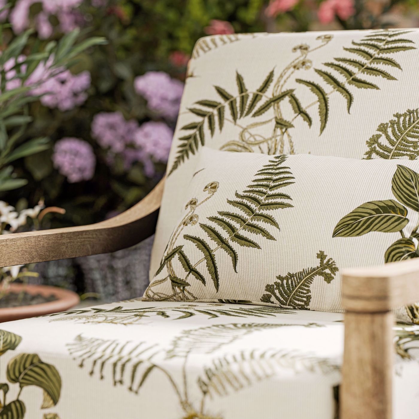 Hosta & Fern Indoor Outdoor Olivine Fabric by SAN