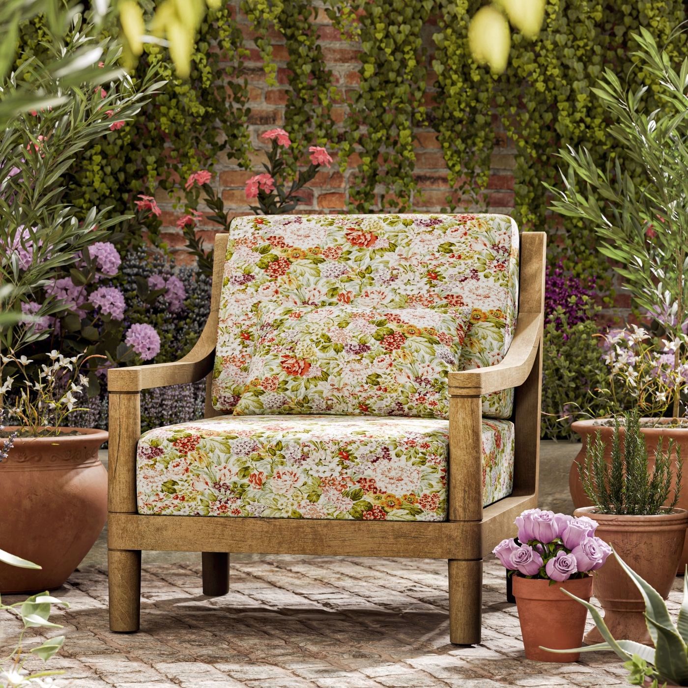 Hydrangea & Rose Indoor Outdoor High Tea Fabric by SAN