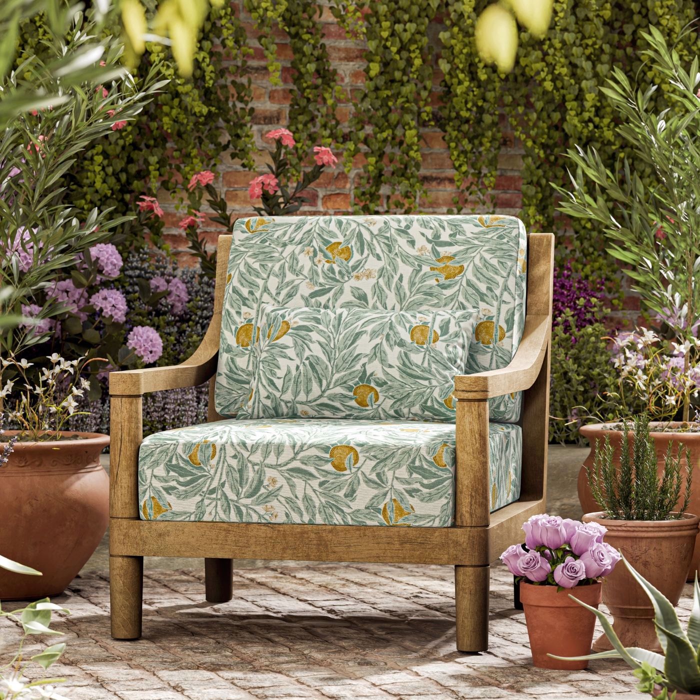 Ancient Apple Orchard Indoor Outdoor Golden Knot & Sage Fabric by SAN