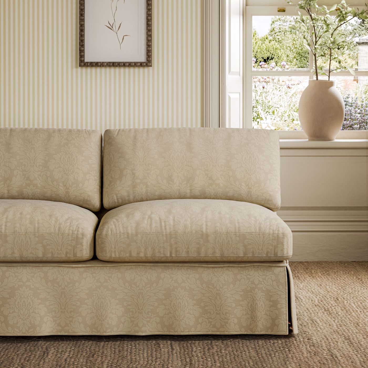 Lymington Damask Pale Linen Fabric by SAN