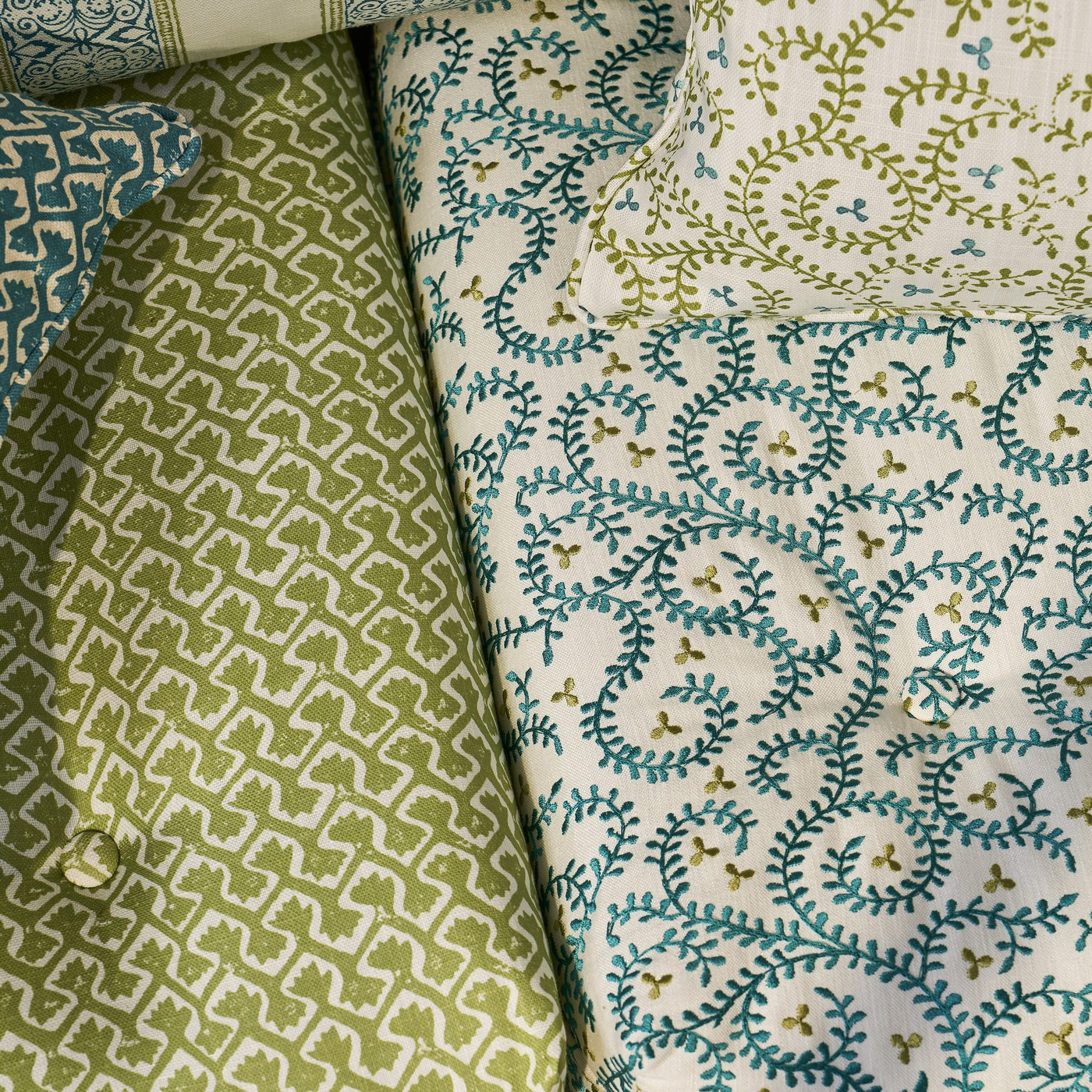 Buta Embroidery Teal Fabric by CNC
