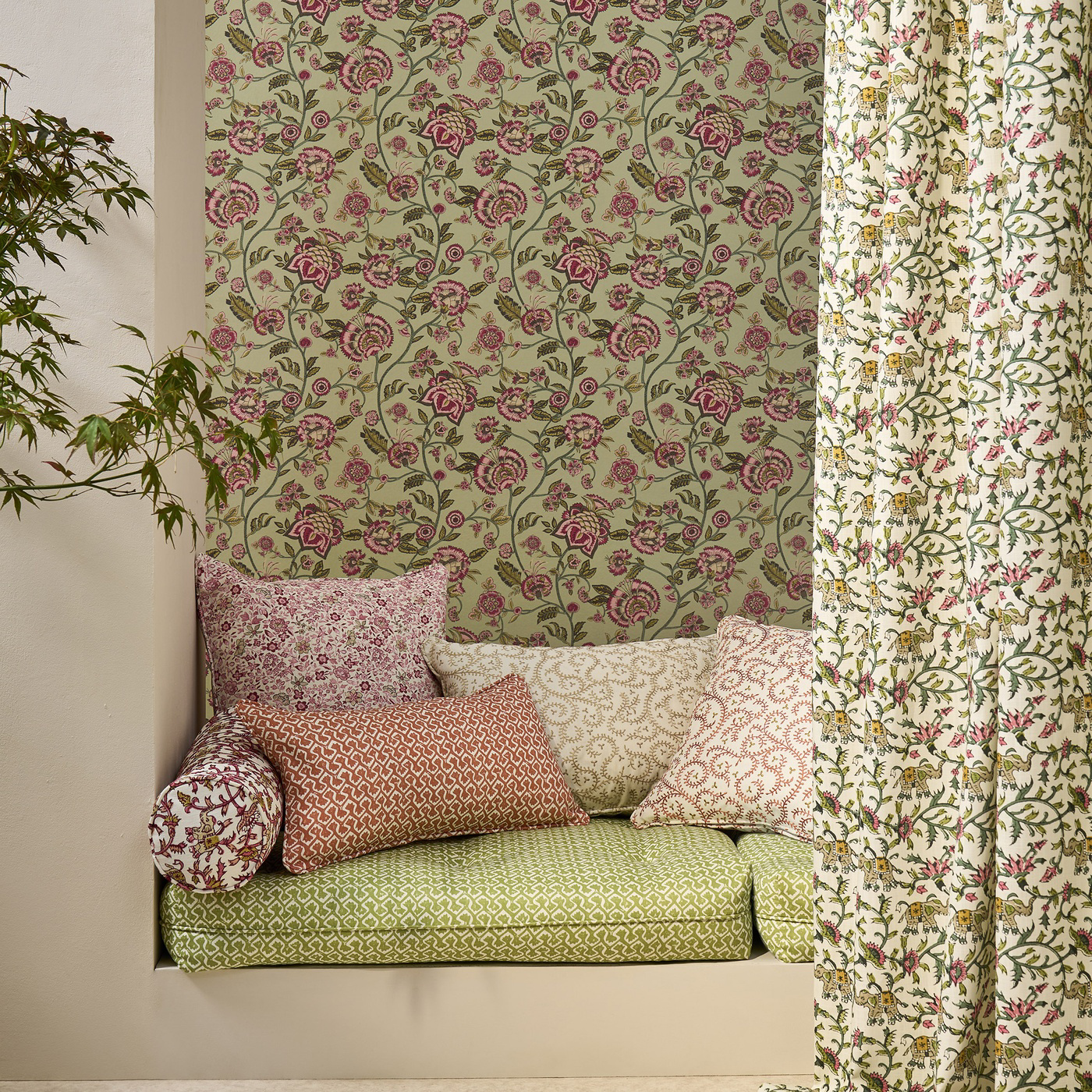 Hathi Embroidery Raspberry Fabric by CNC
