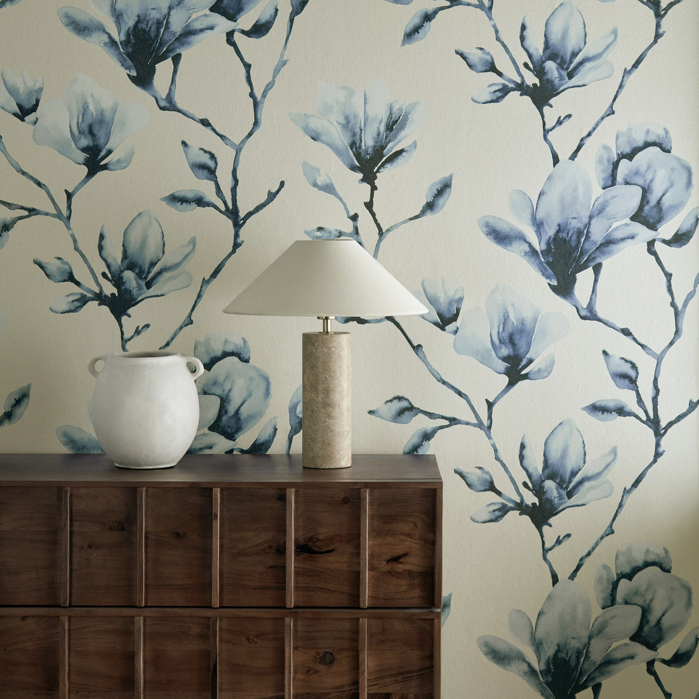Lotus Wide Width Indigo Wallpaper by HAR
